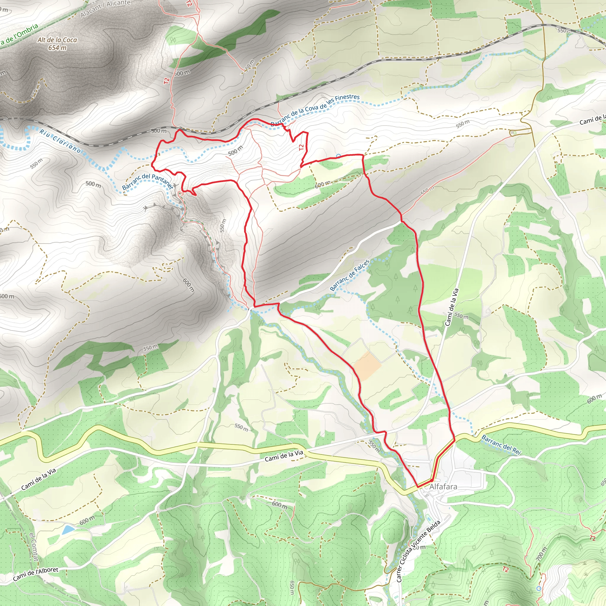 Alfafara - Pantanets - Cava de les Finestres PR CV 389 mobile static map