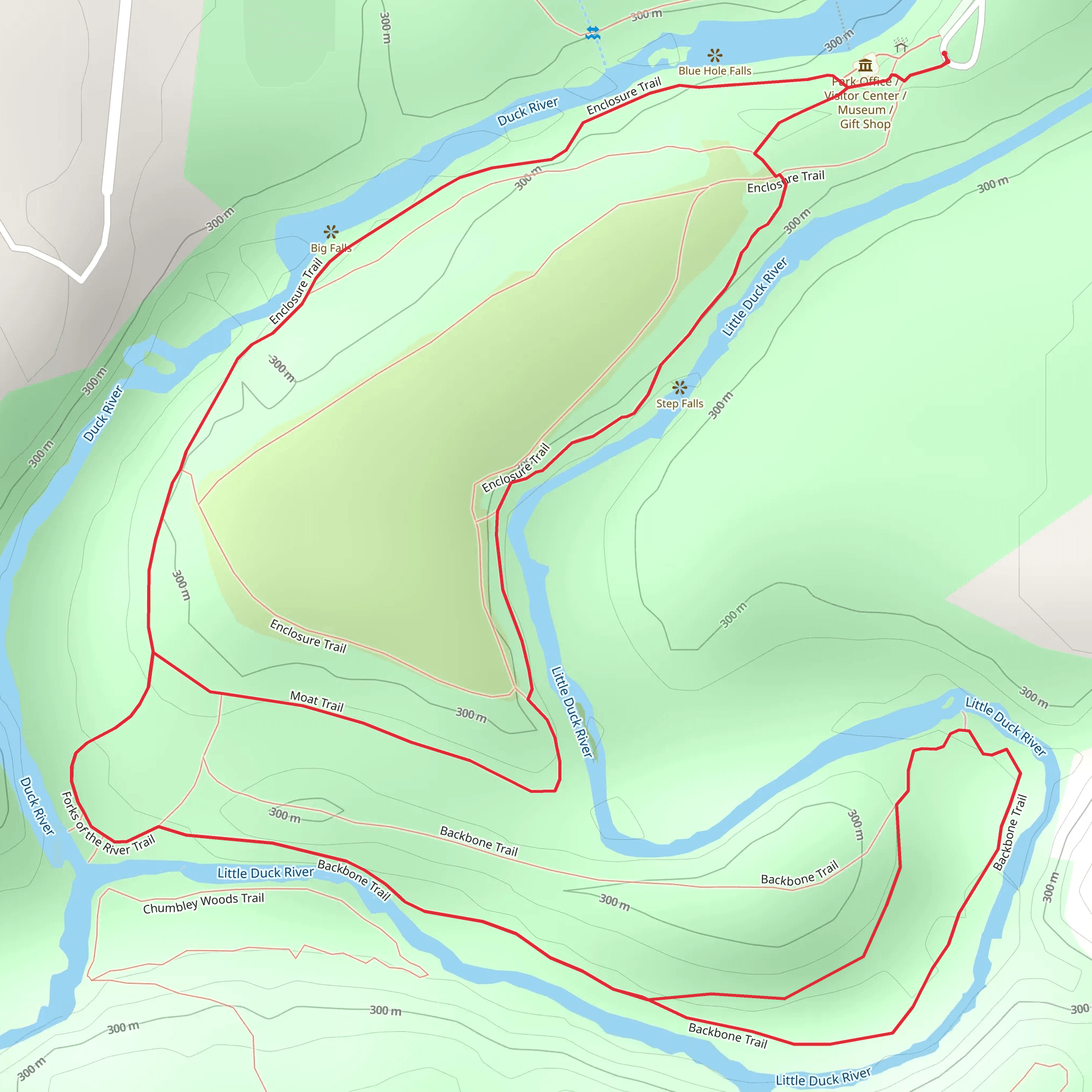 Enclosure, Backbone and Moat Loop Trail mobile static map