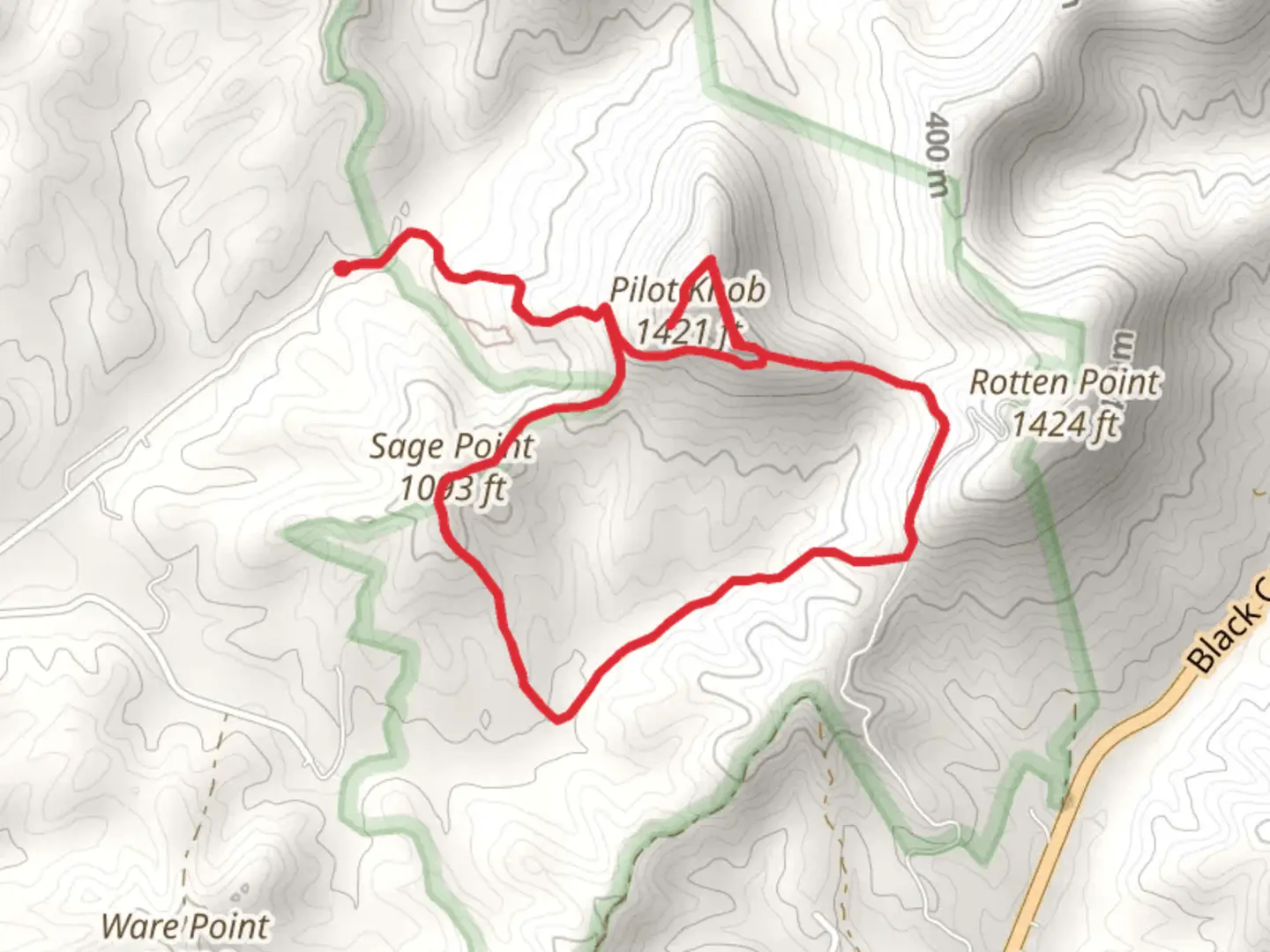 An image depicting the trail Pilot Knob and Sage Point Loop and its surrounding area.