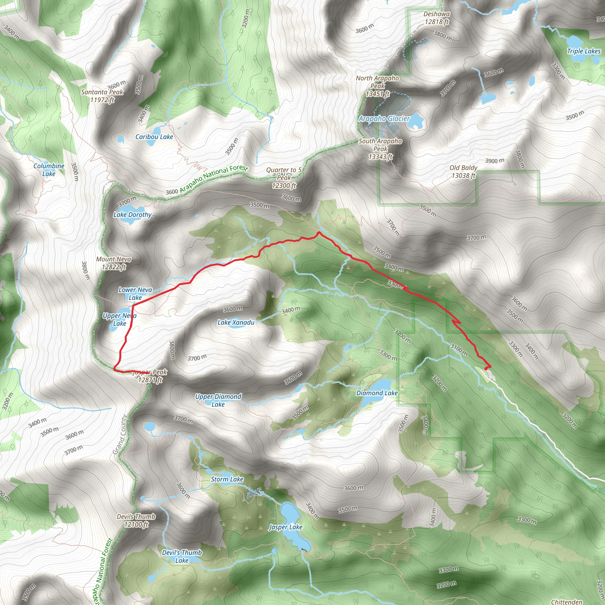 Jasper Peak via Arapaho Pass Trail mobile static map
