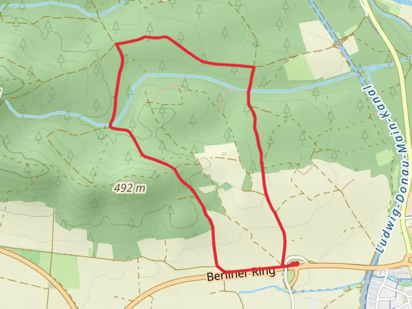 An image depicting the trail Holzheim Loop and its surrounding area.