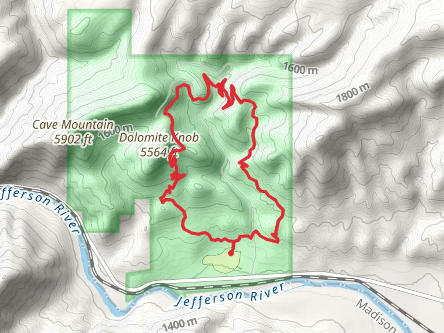 An image depicting the trail Dolomite Knob via Eastside Loop Trail and its surrounding area.
