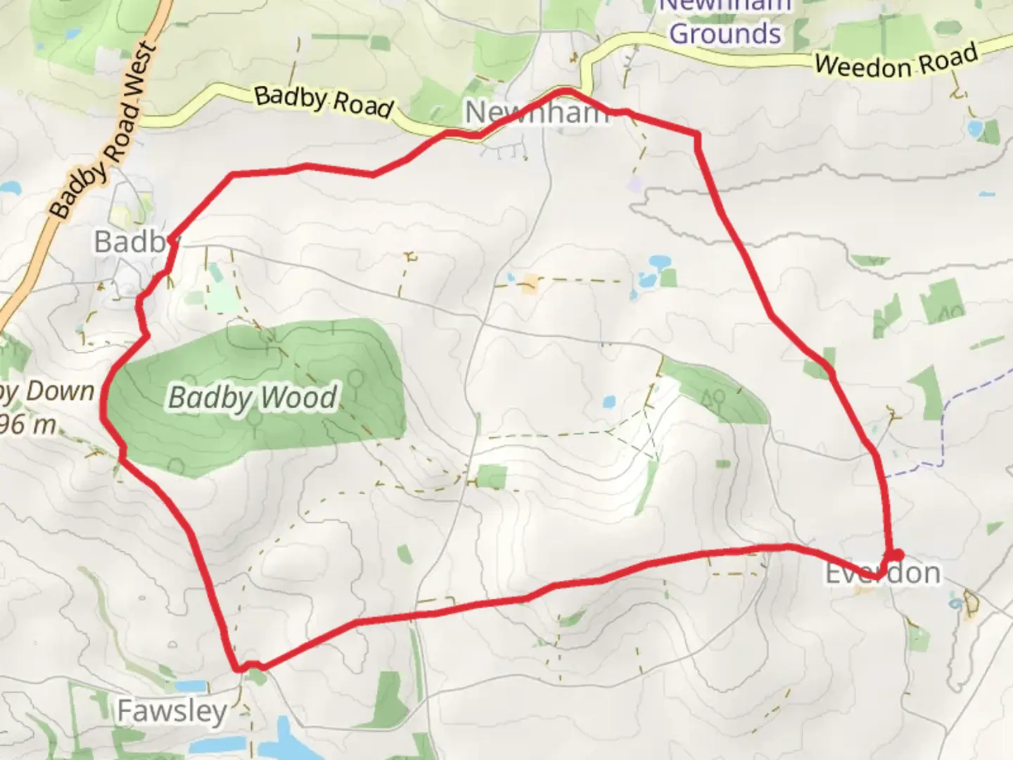 An image depicting the trail Everdon and Badby Loop and its surrounding area.