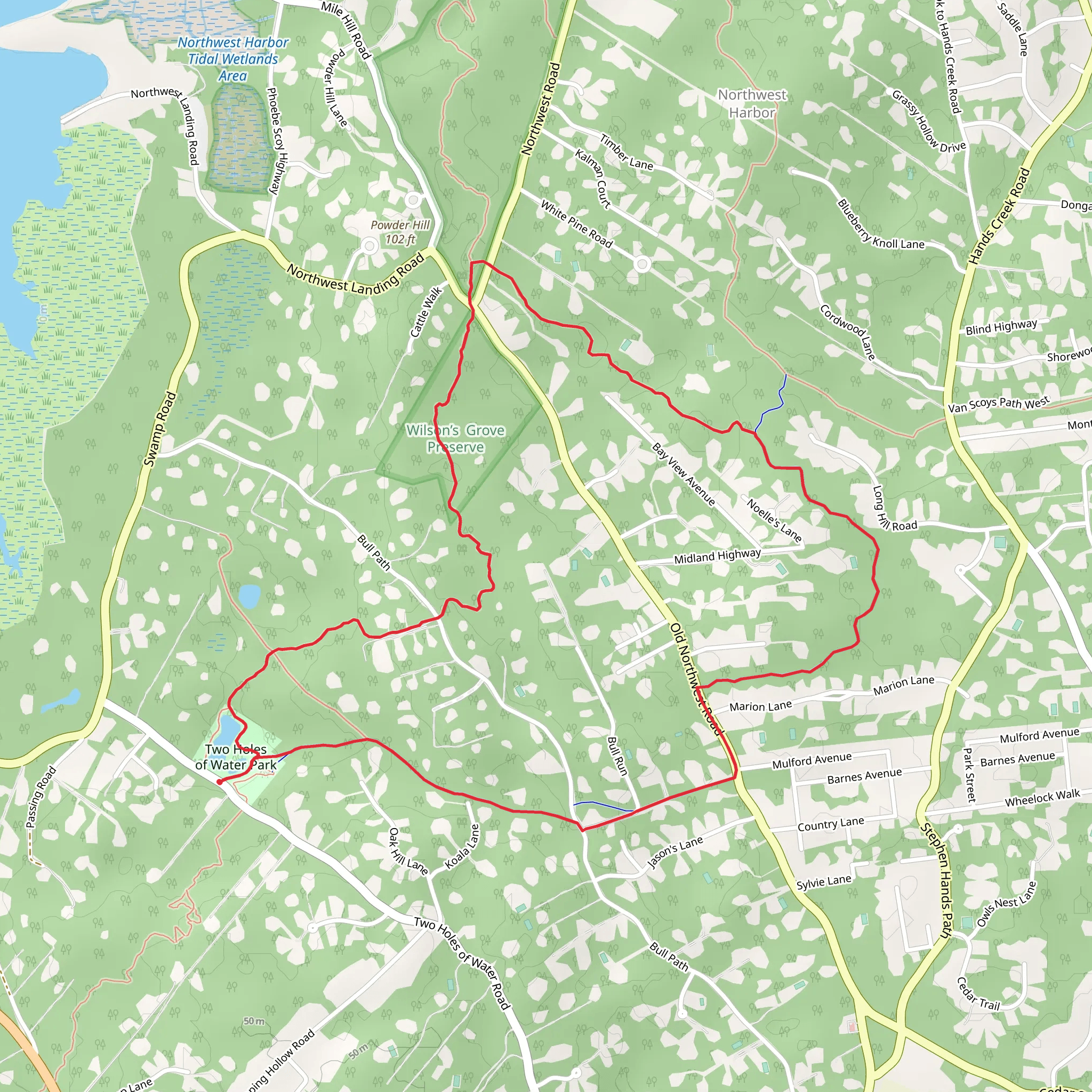 Fosters Path and Paumanok Path Loop from Two Holes Pond mobile static map