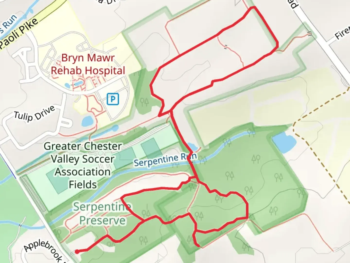 An image depicting the trail Ridley Creek via Red and Blue Trail and its surrounding area.
