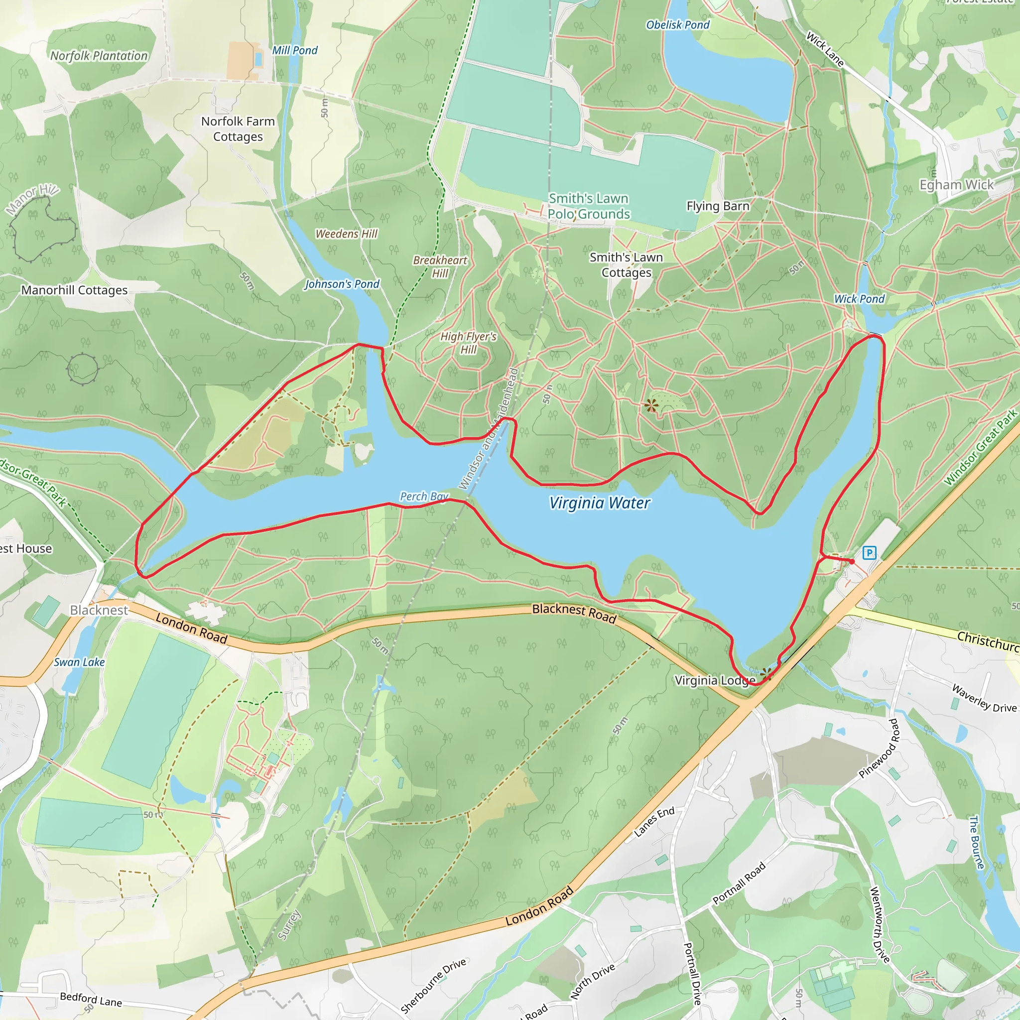 Virginia Water Lake Loop mobile static map