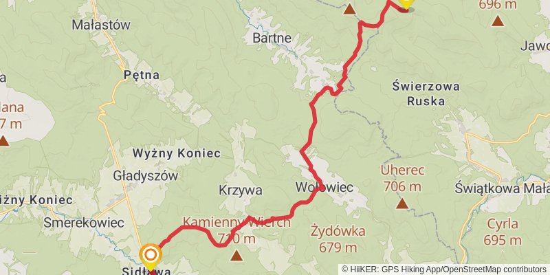 Main Beskid Trail stage 19 Map