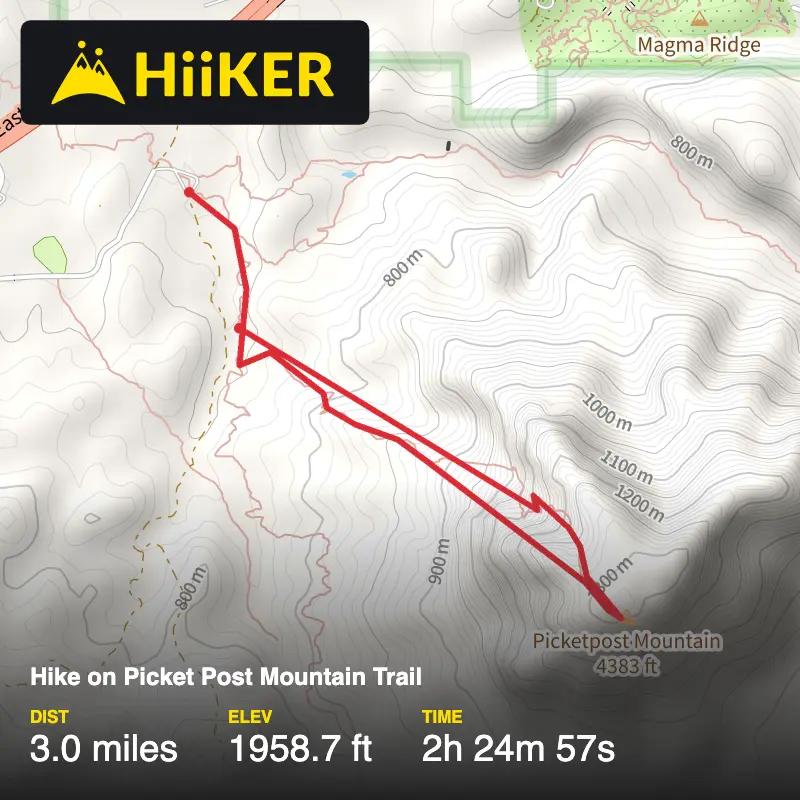 A map preview of the recording Hike on Picket Post Mountain Trail.