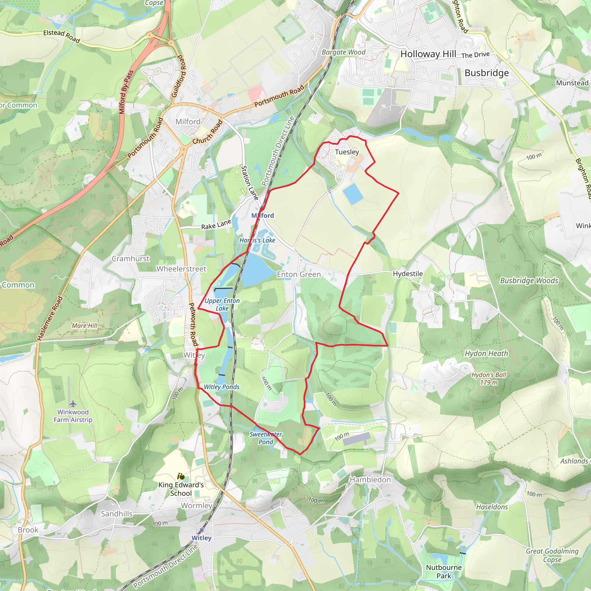 Large Enton Lake and Upper Enton Lake Loop mobile static map