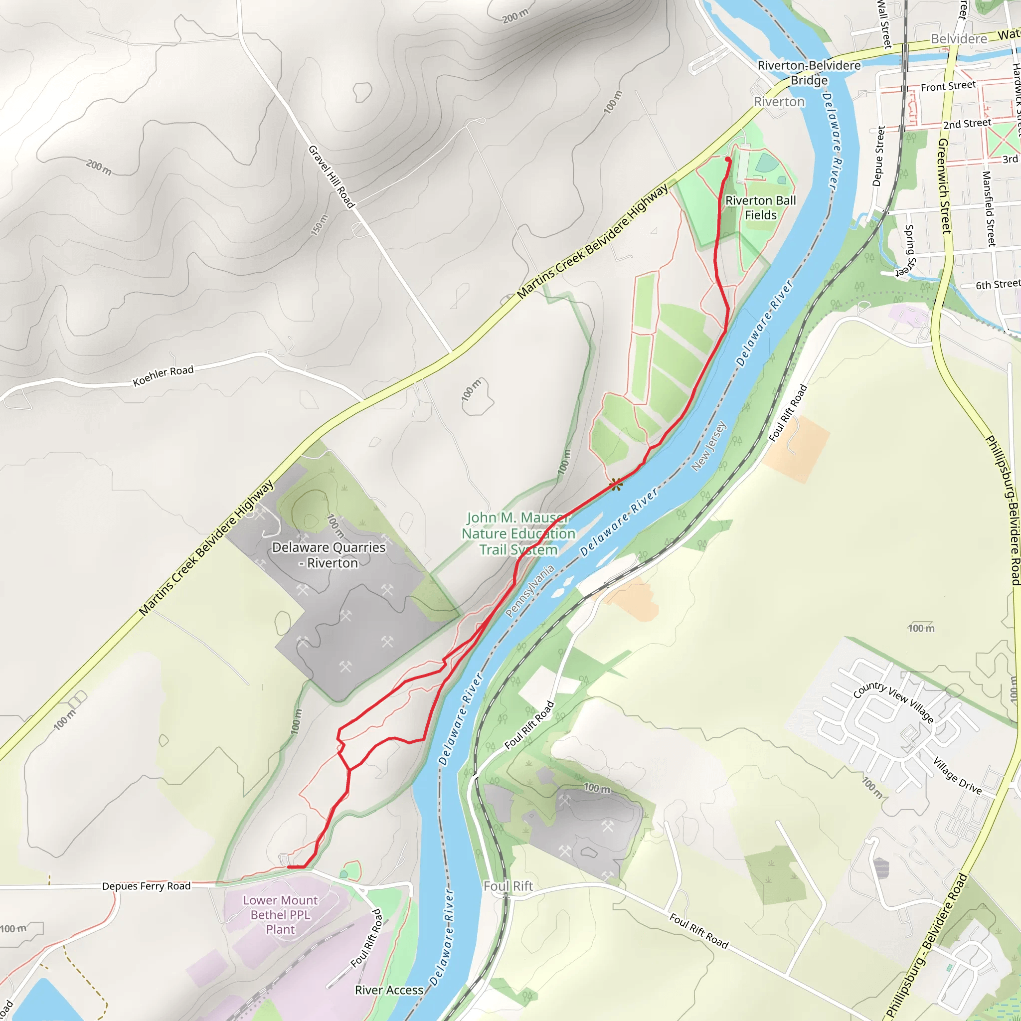 Delaware River and Cedar Pavillion Loop mobile static map