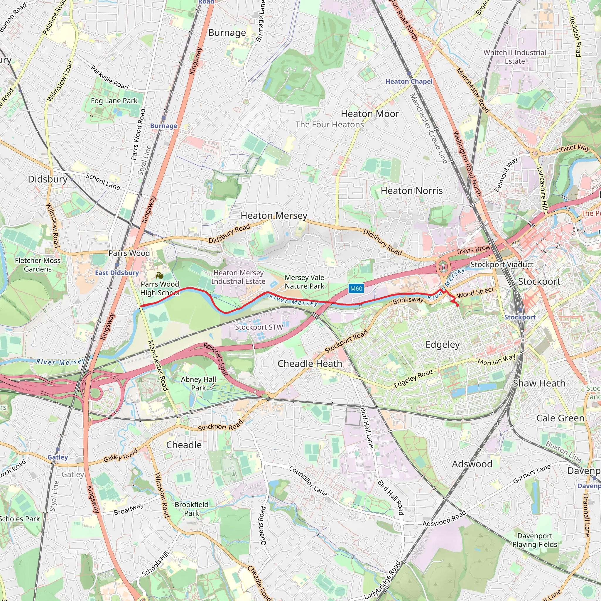 River Mersey and Mersey Vale Nature Park Walk mobile static map