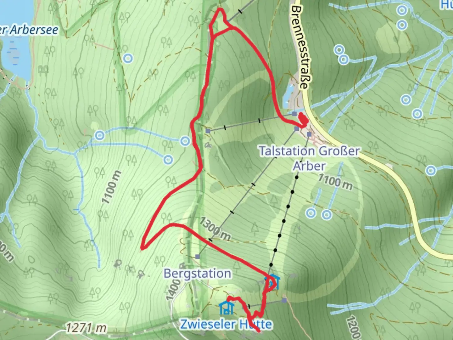 An image depicting the trail Grosser Arber via Wanderweg 9 and its surrounding area.