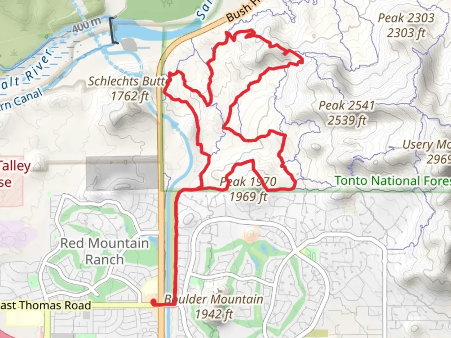 An image depicting the trail Saguaro and Ridge Loop Trail and its surrounding area.