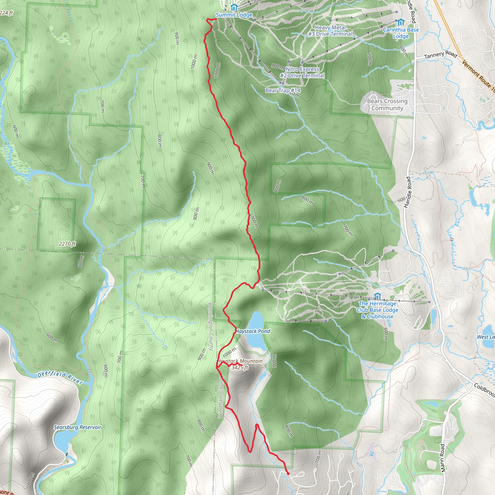 Haystack Mountain and Mount Snow via Deerfield Ridge Trail mobile static map