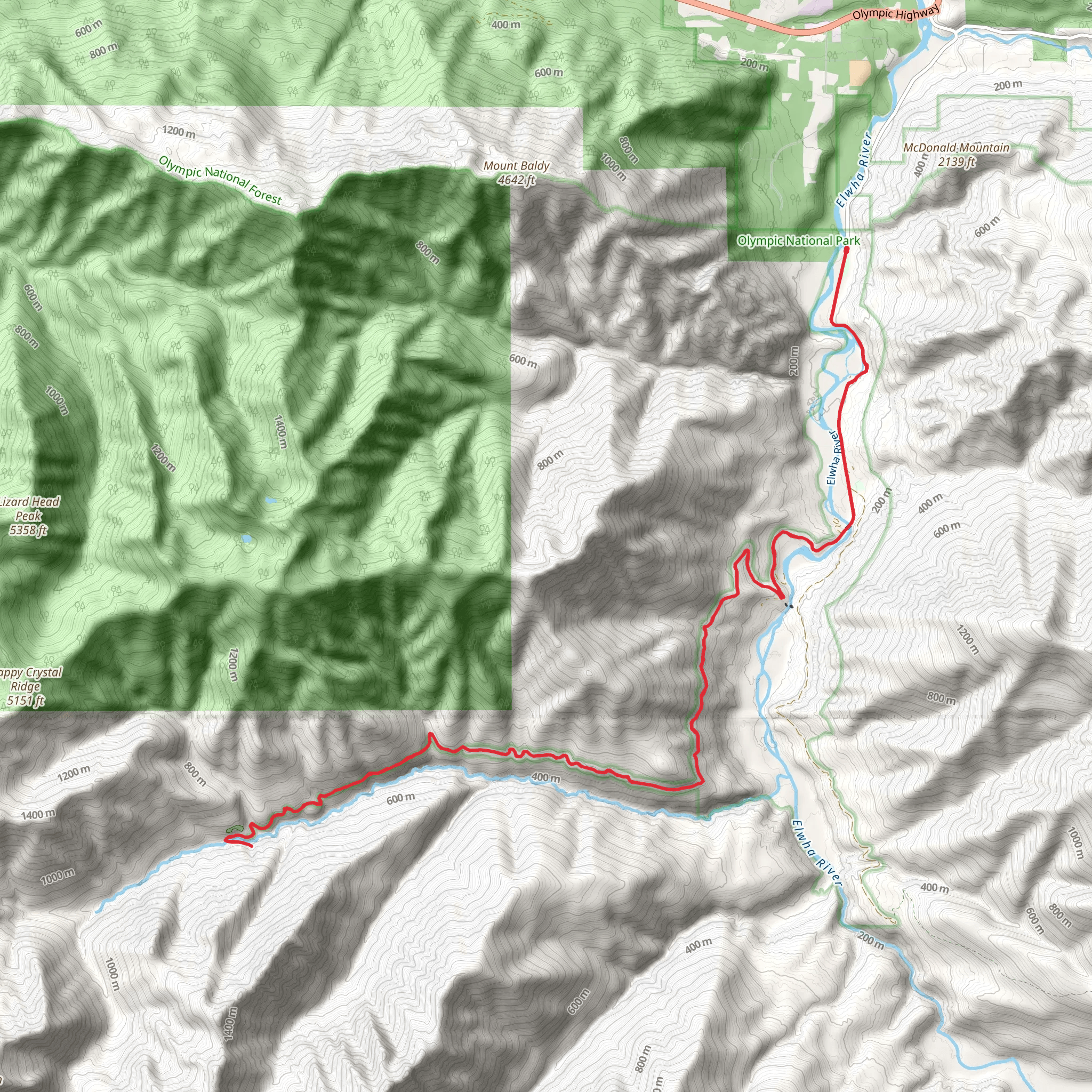 Olympic Hot Springs Trail Out and Back mobile static map