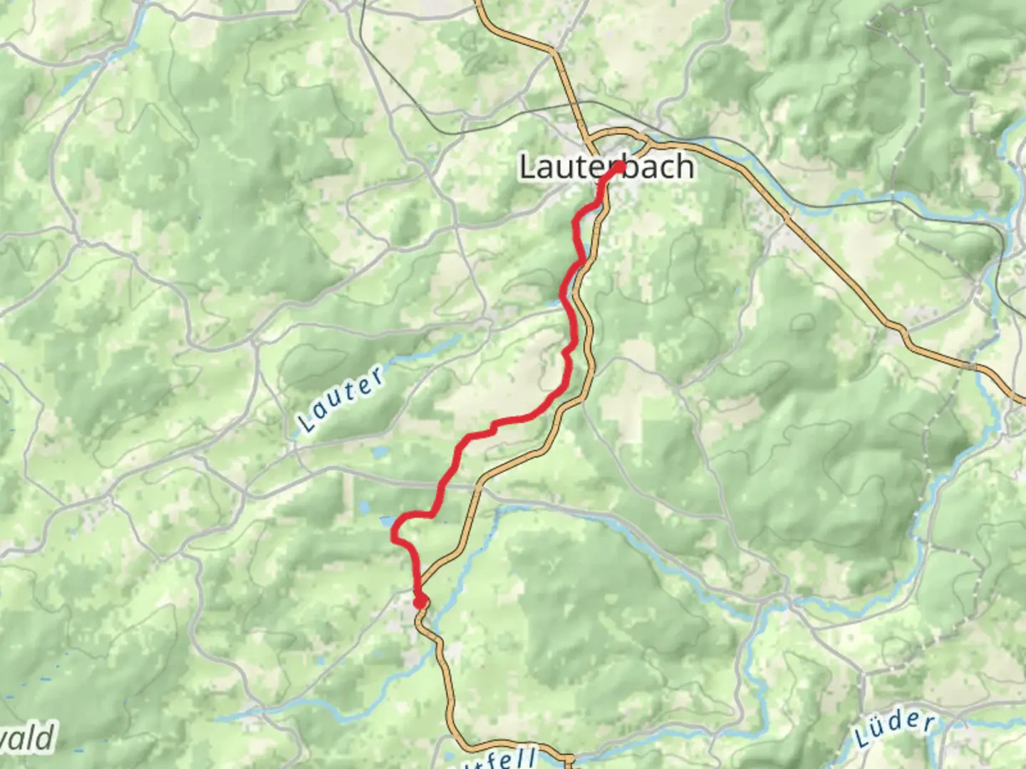 An image depicting the trail Lauterbach to Herbstein via Baronenweg and its surrounding area.