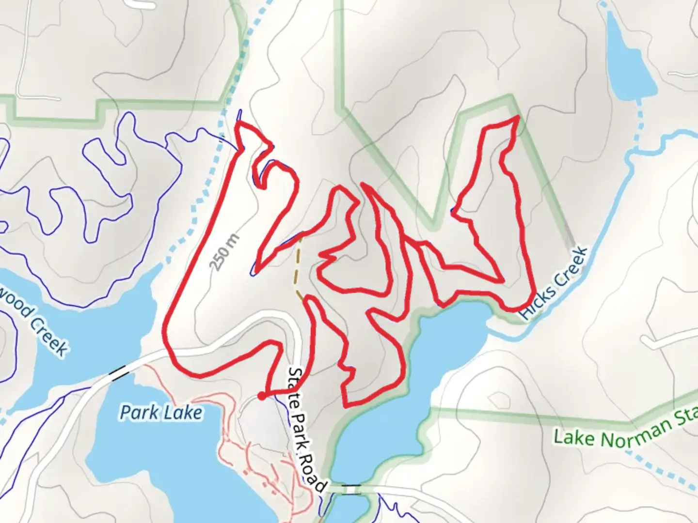 An image depicting the trail Hicks Creek and Hawk Loop and its surrounding area.