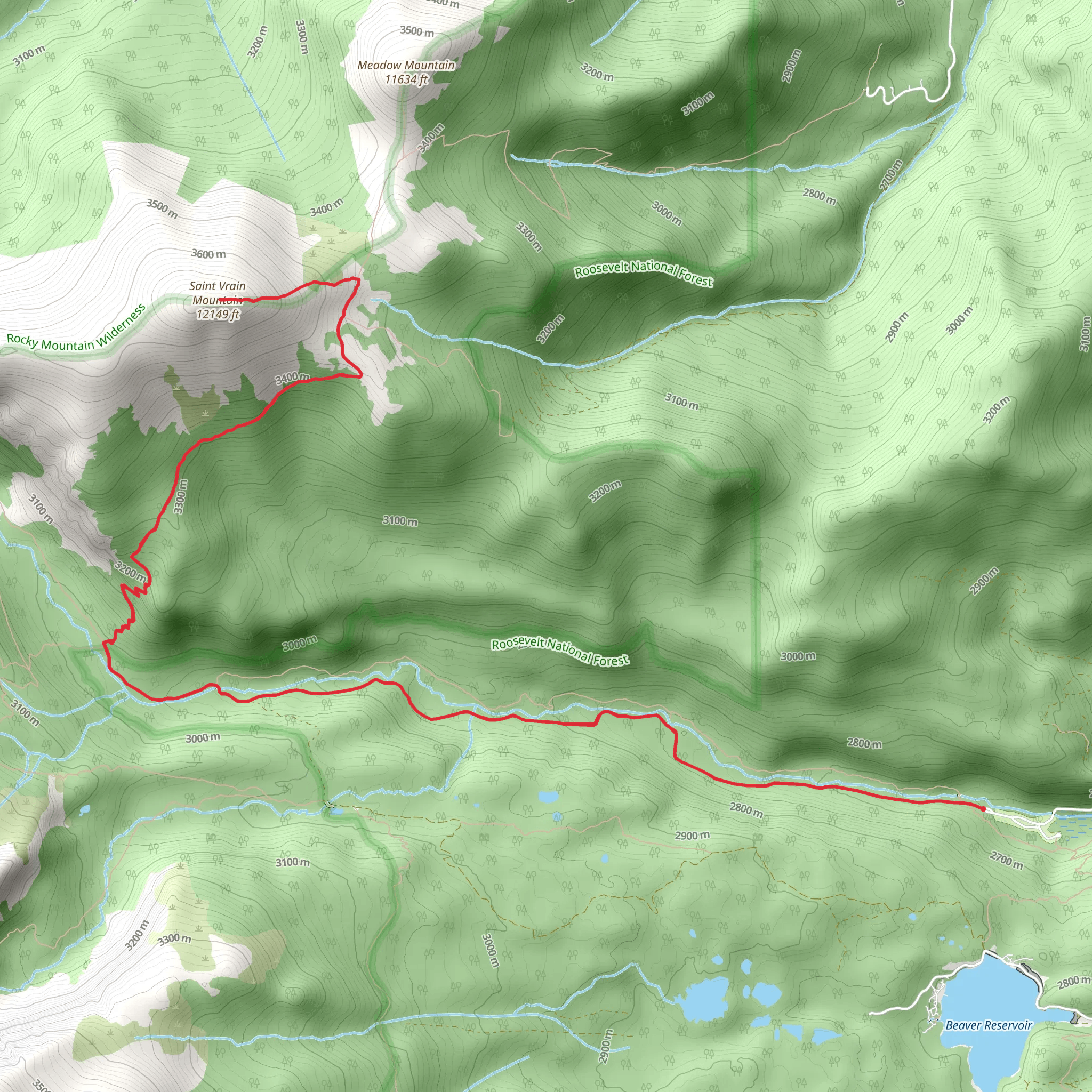 Saint Vrain Mountain via County Road 92J mobile static map