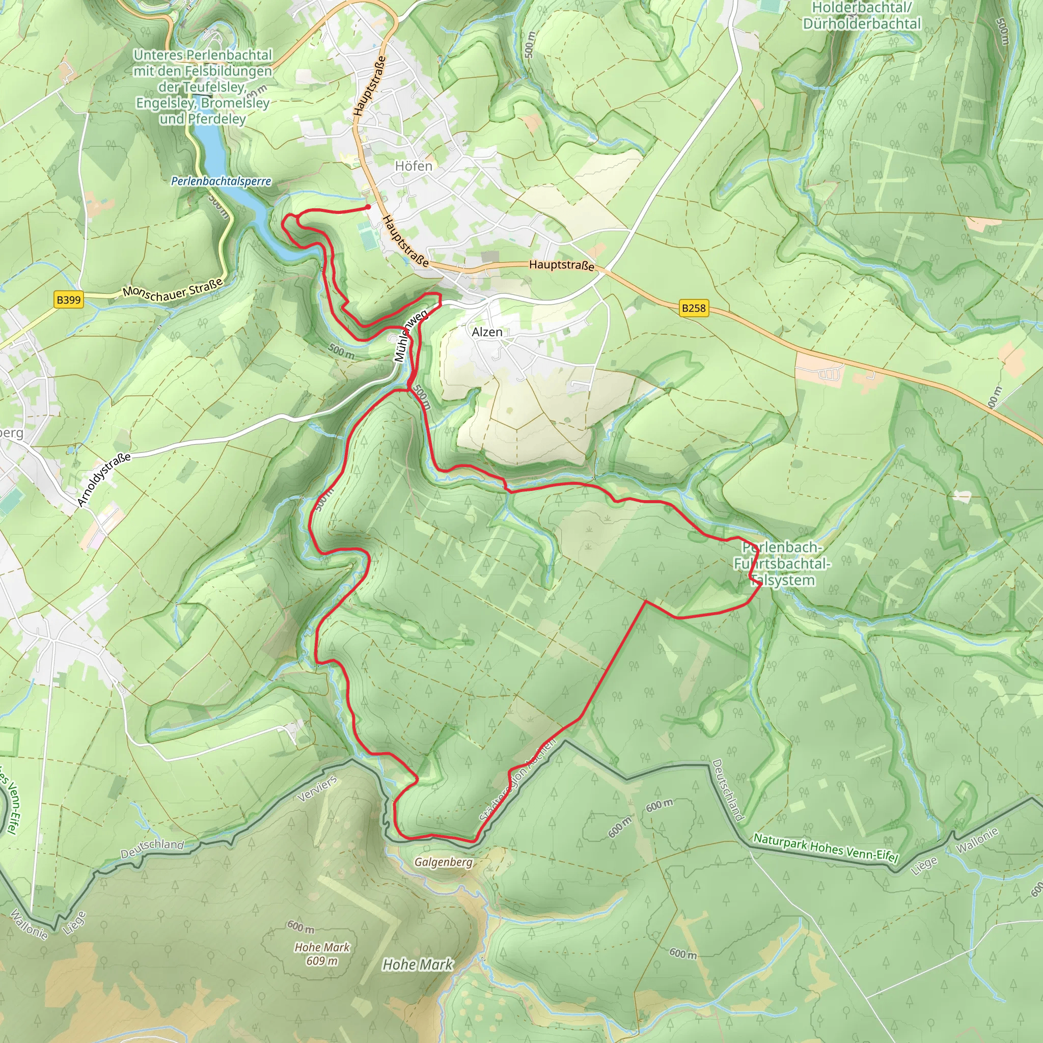 Perlenbach-Fuhrtsbachtal Loop via Hofen mobile static map