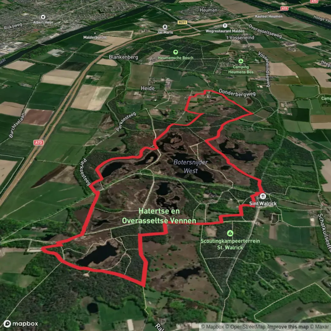 An image depicting the trail Uiversnest, Botersnijder Zuid, Roelofsven and Langeven Noord Loop and its surrounding area.