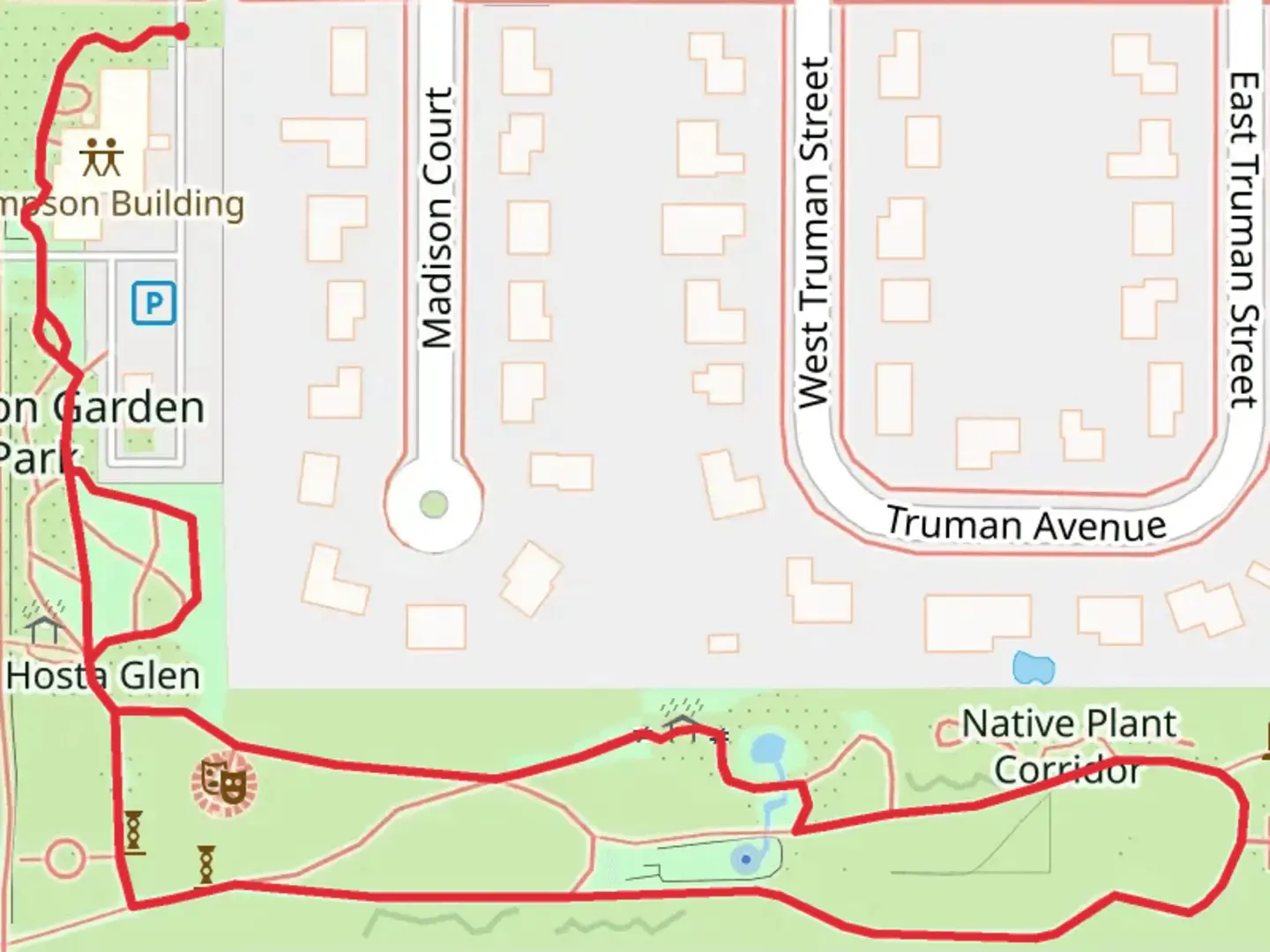 An image depicting the trail Simpson Garden Park Loop and its surrounding area.