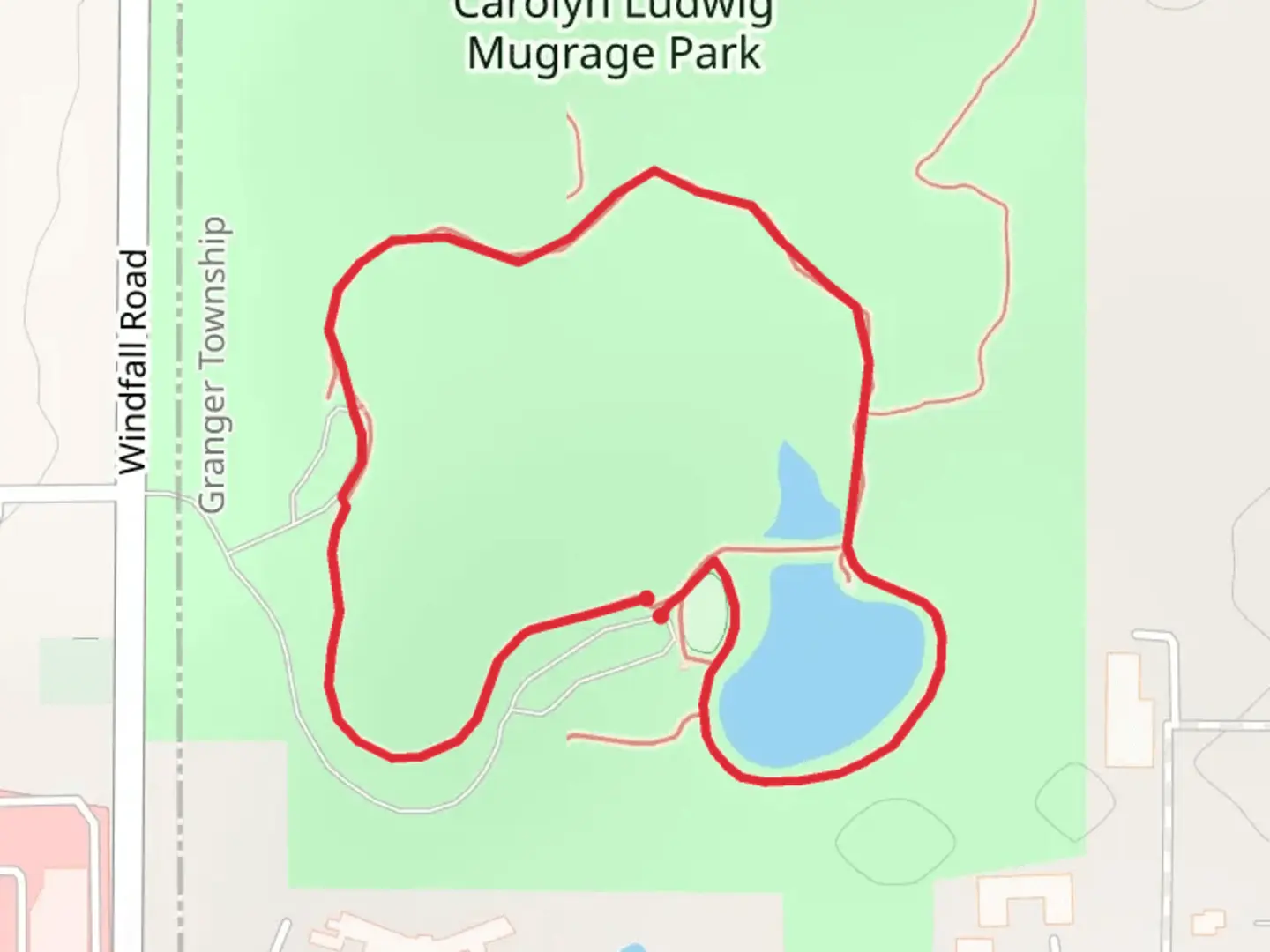 An image depicting the trail Carolyn Ludwig Mugrage Park Loop and its surrounding area.