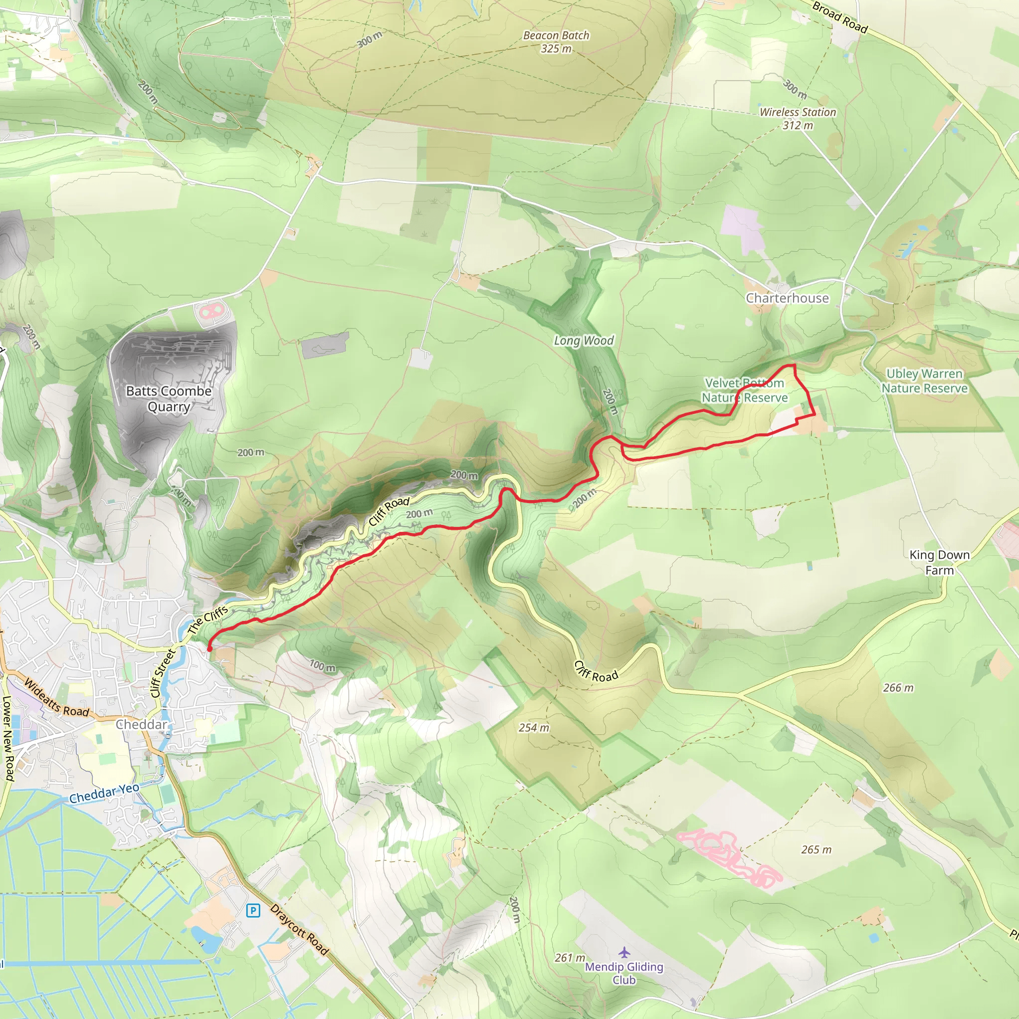 Velvet Bottom Nature Reserve and Black Rock Walk - Cheddar mobile static map
