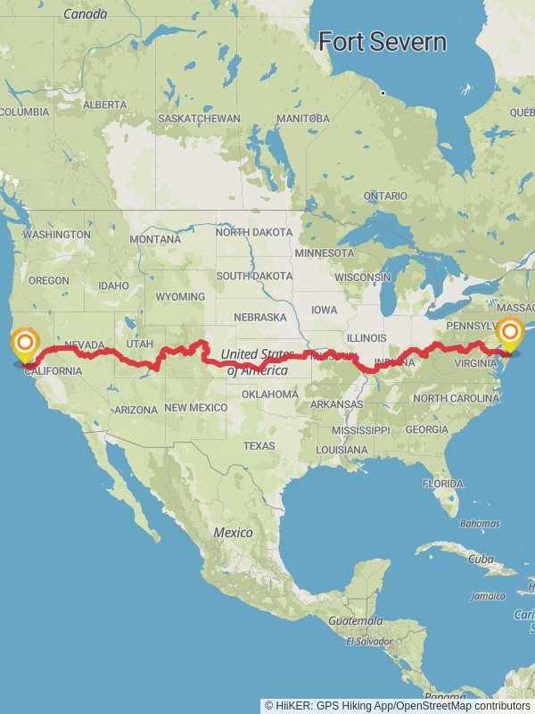 American Discovery Trail South Route mobile static map