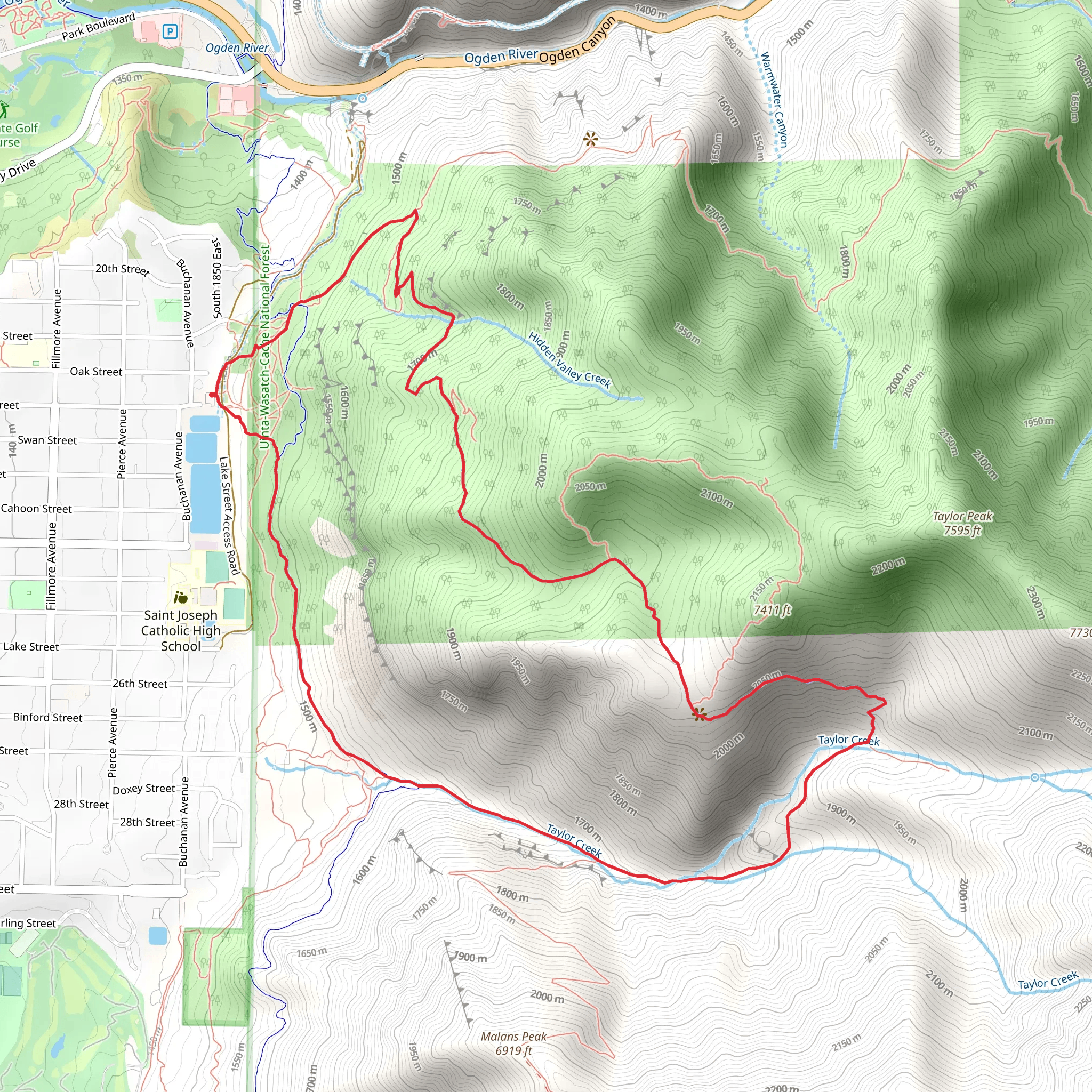 Hidden Valley Trail and Taylor Canyon Trail mobile static map