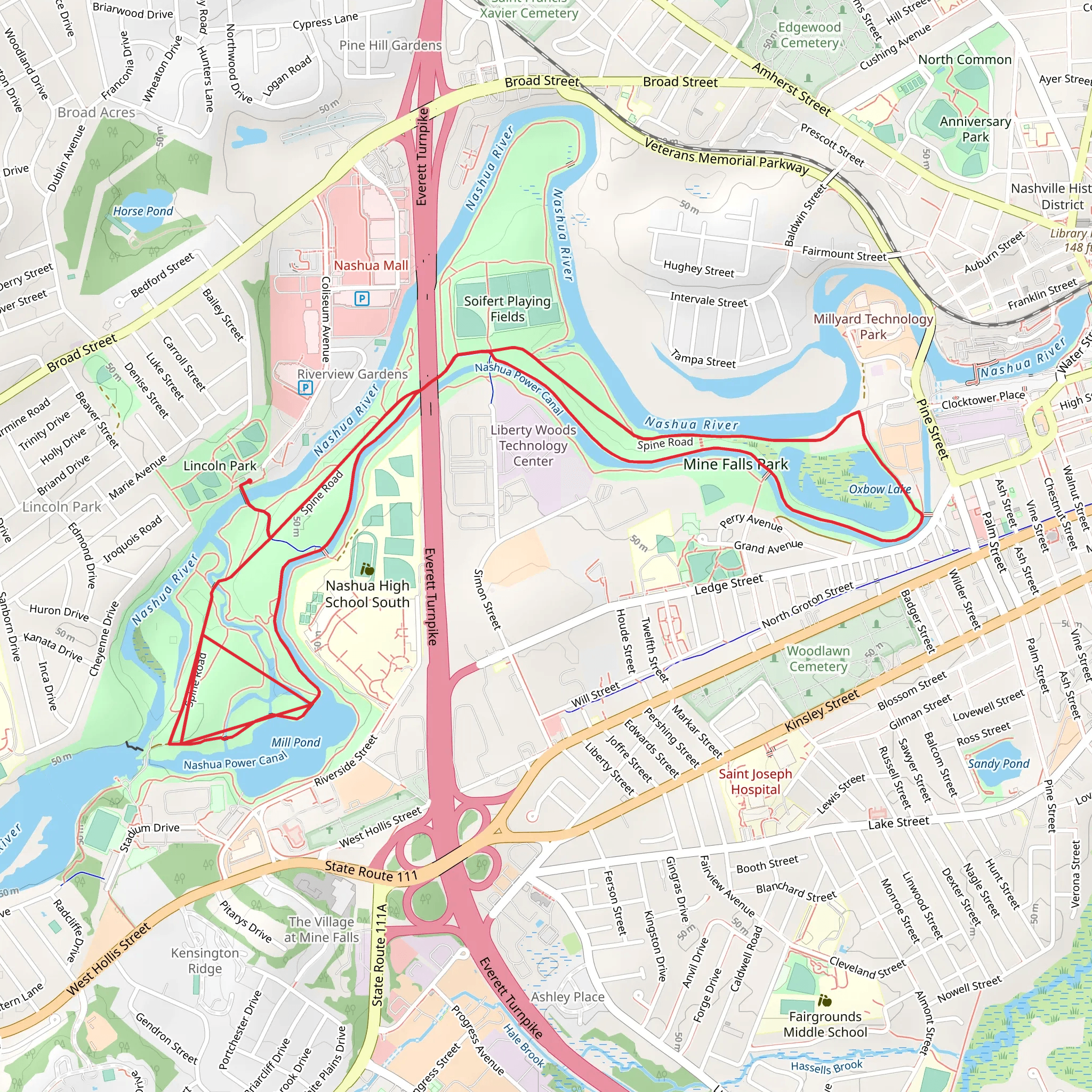 Mill Pond and Oxbow Lake Loop Trail mobile static map