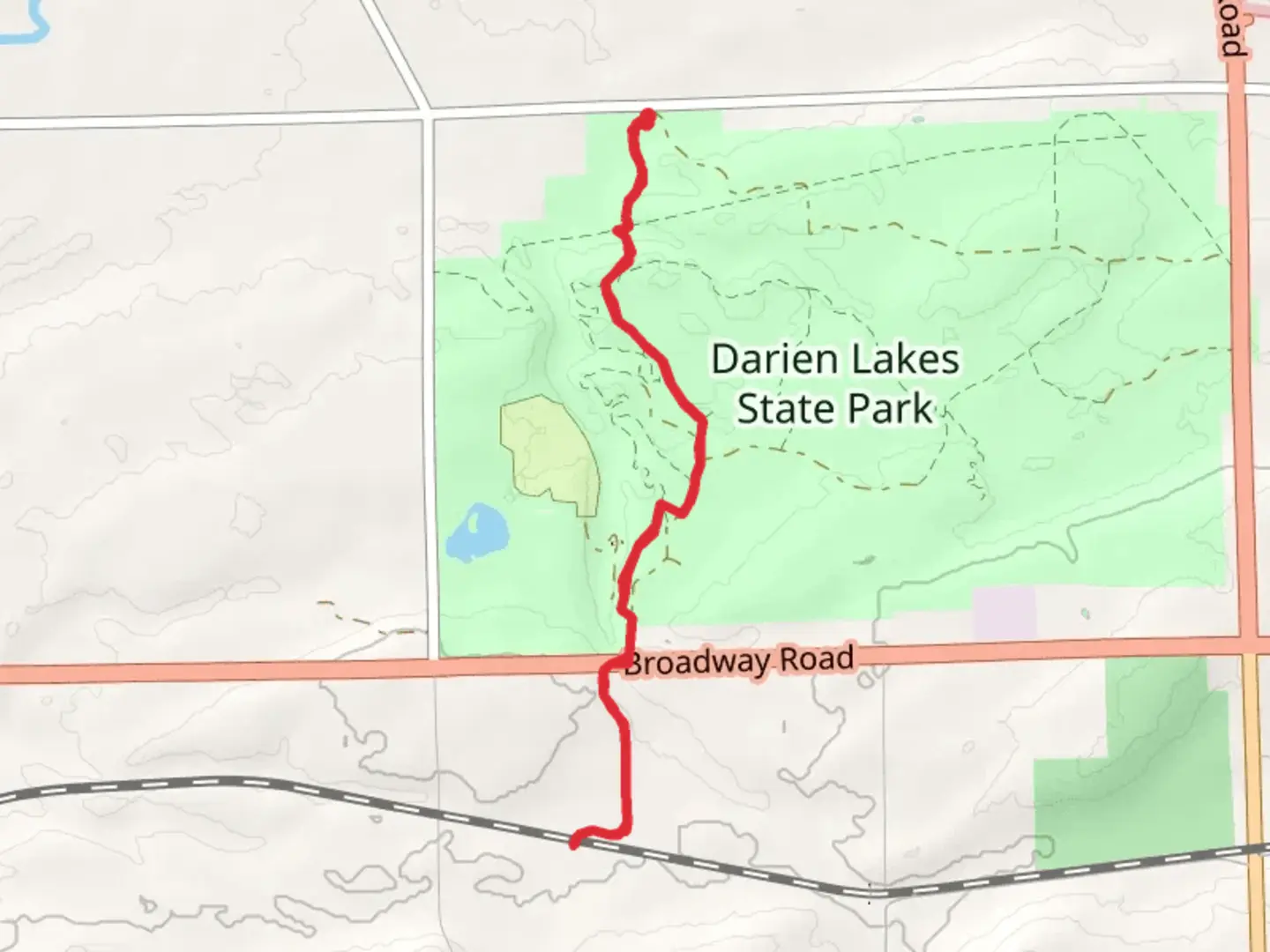 An image depicting the trail Darien Lakes State Park and its surrounding area.