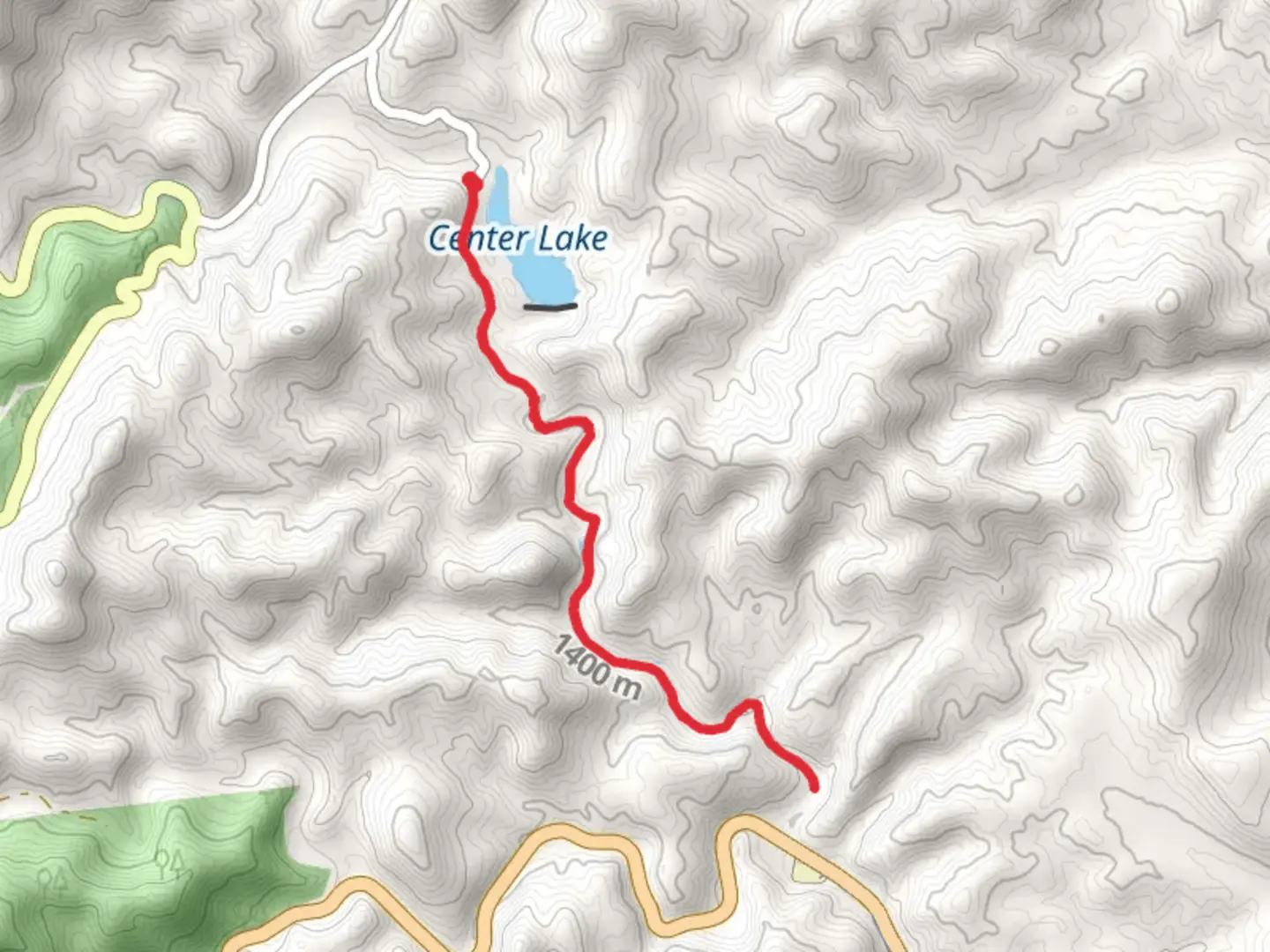 An image depicting the trail Center Lake and its surrounding area.