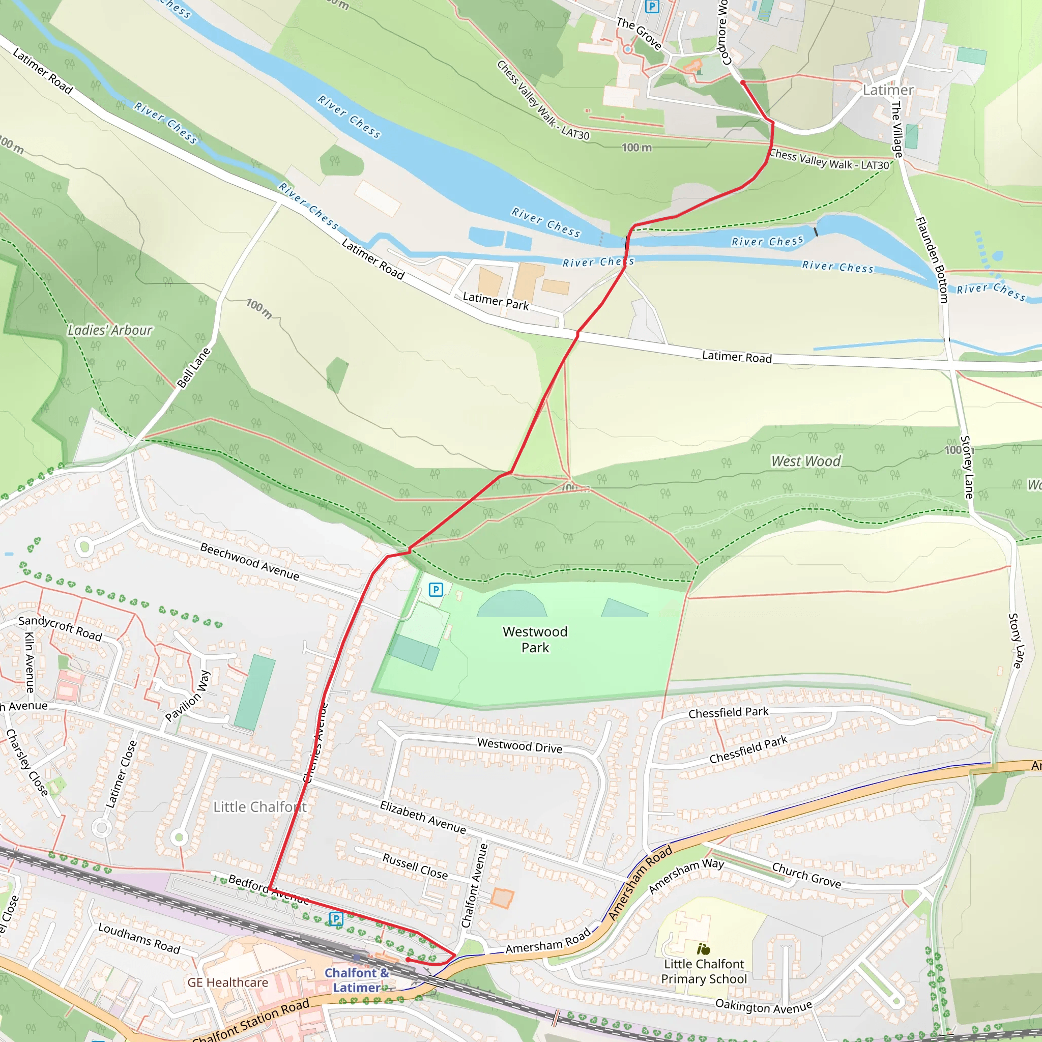 Latimer to the Chalfont Station via Chess Valley Walk mobile static map
