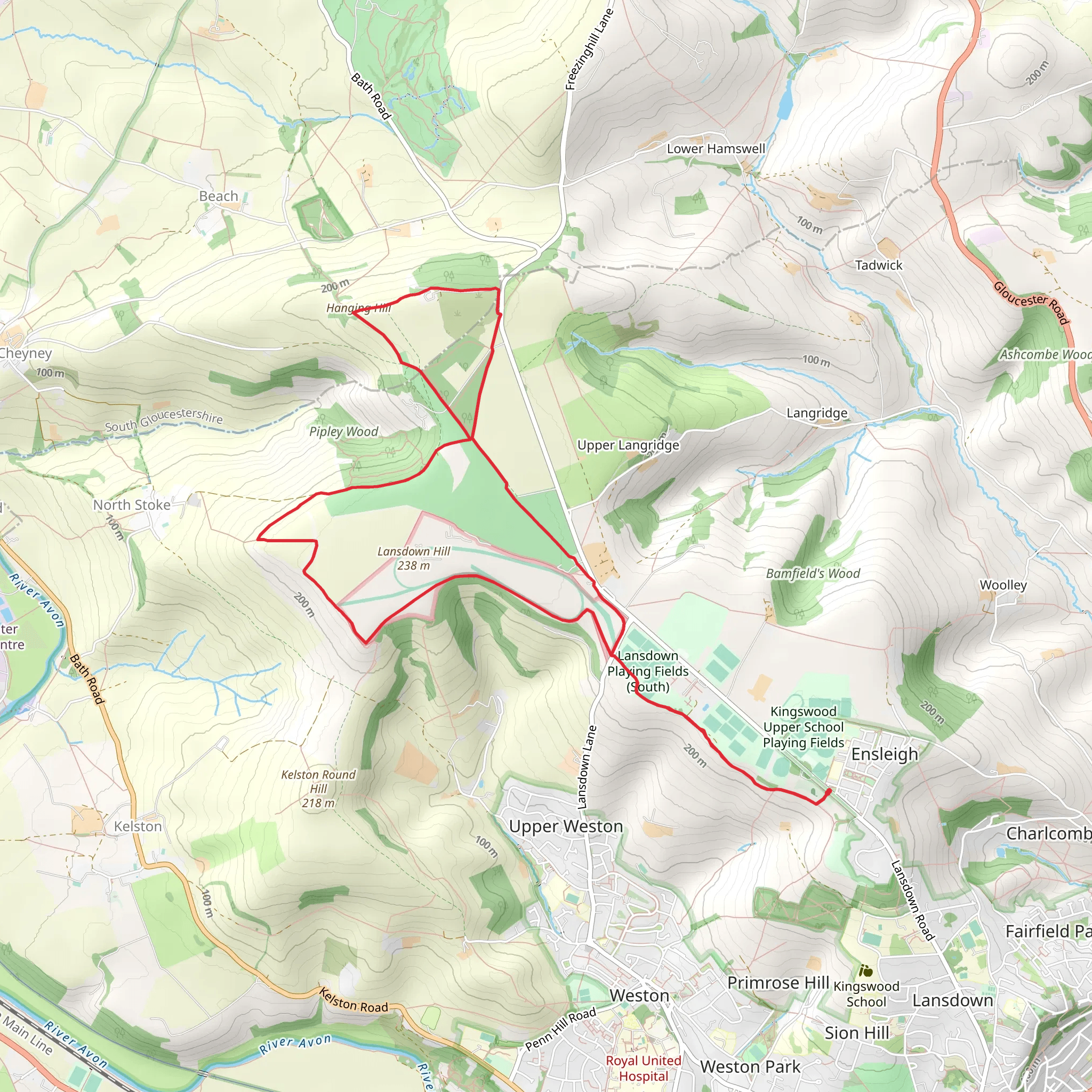 Lansdown Park Loop via Hanging Hill mobile static map