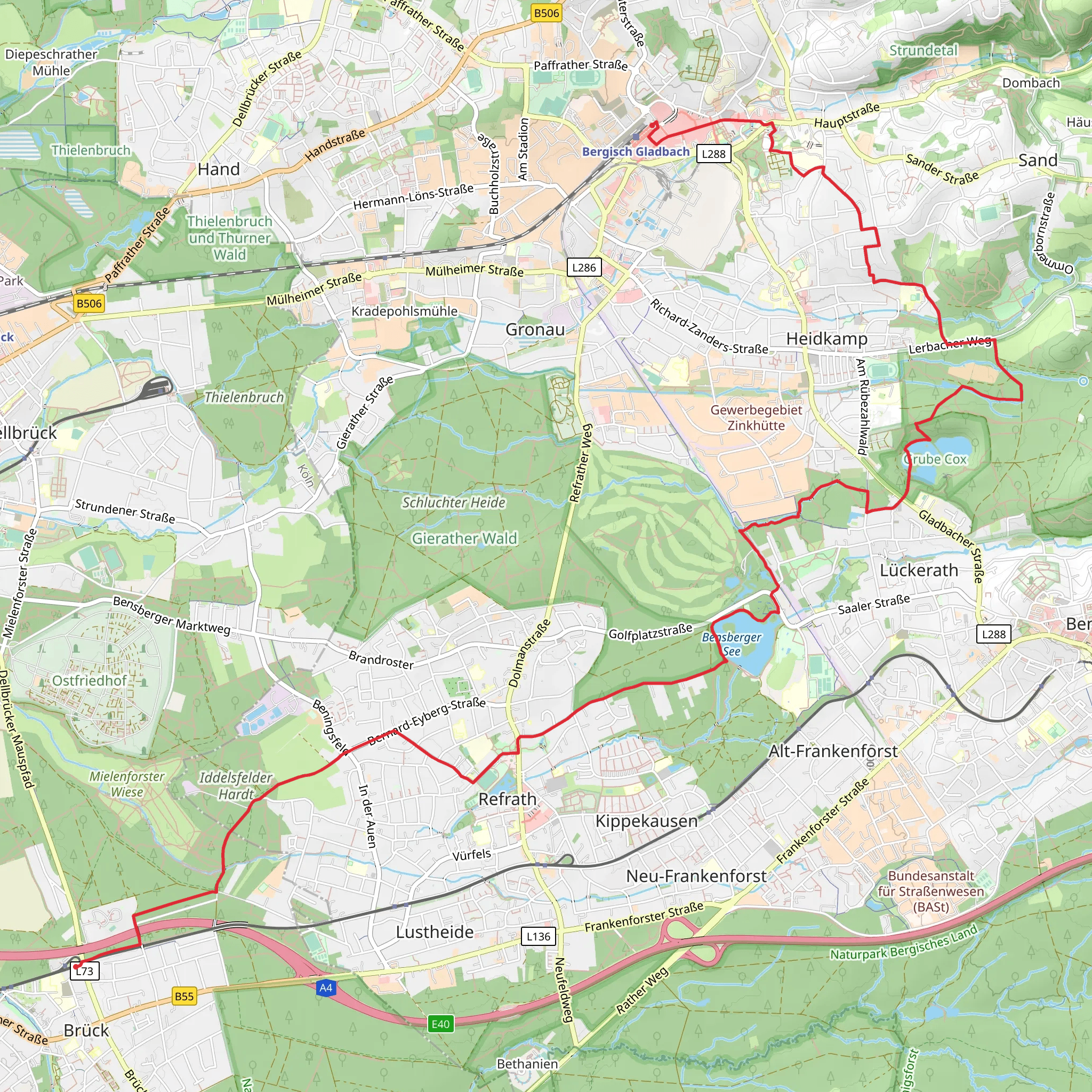 Brück Mauspfad to Bergisch Gladbach via Bensberger See and Koelnpfad mobile static map