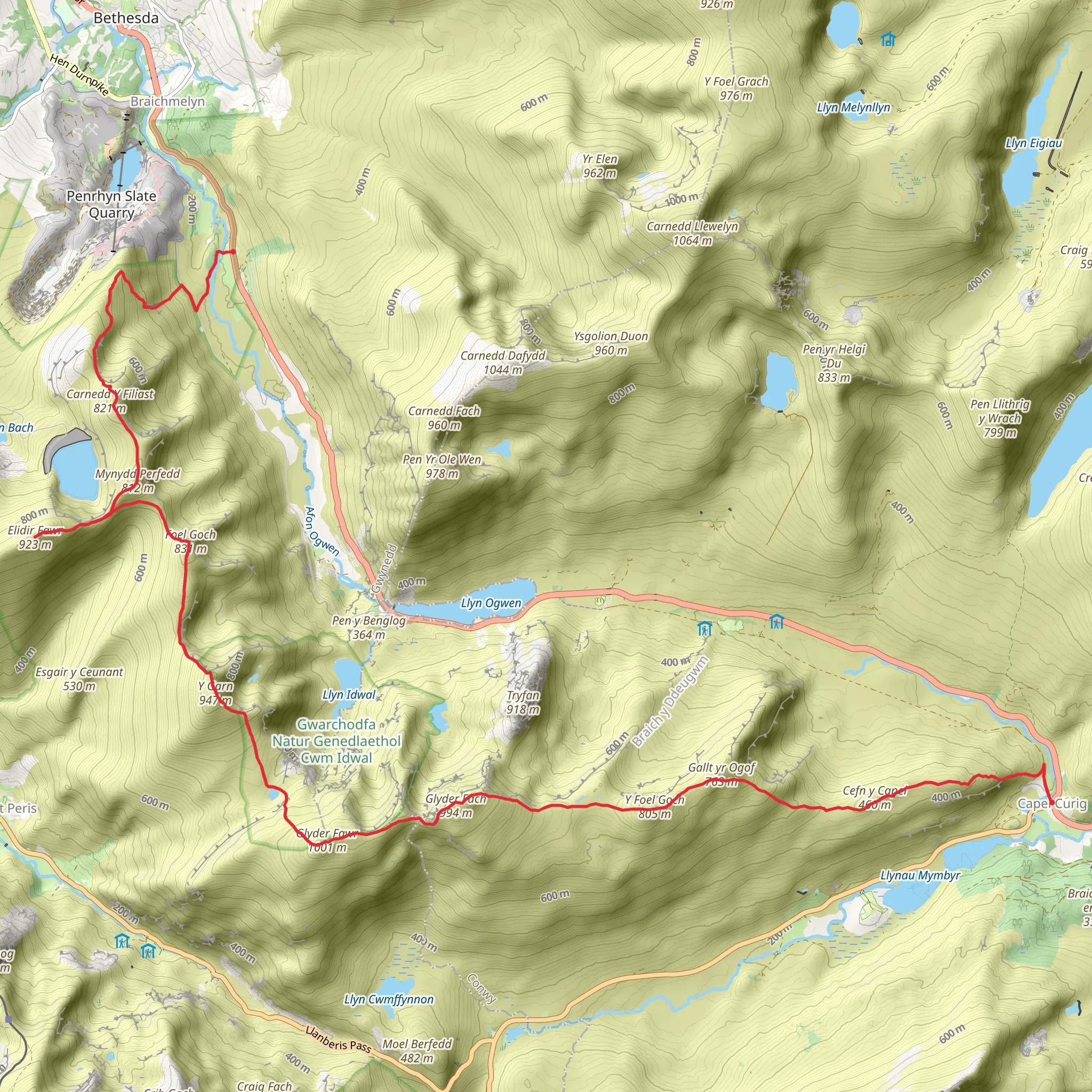 The Glyder Traverse mobile static map