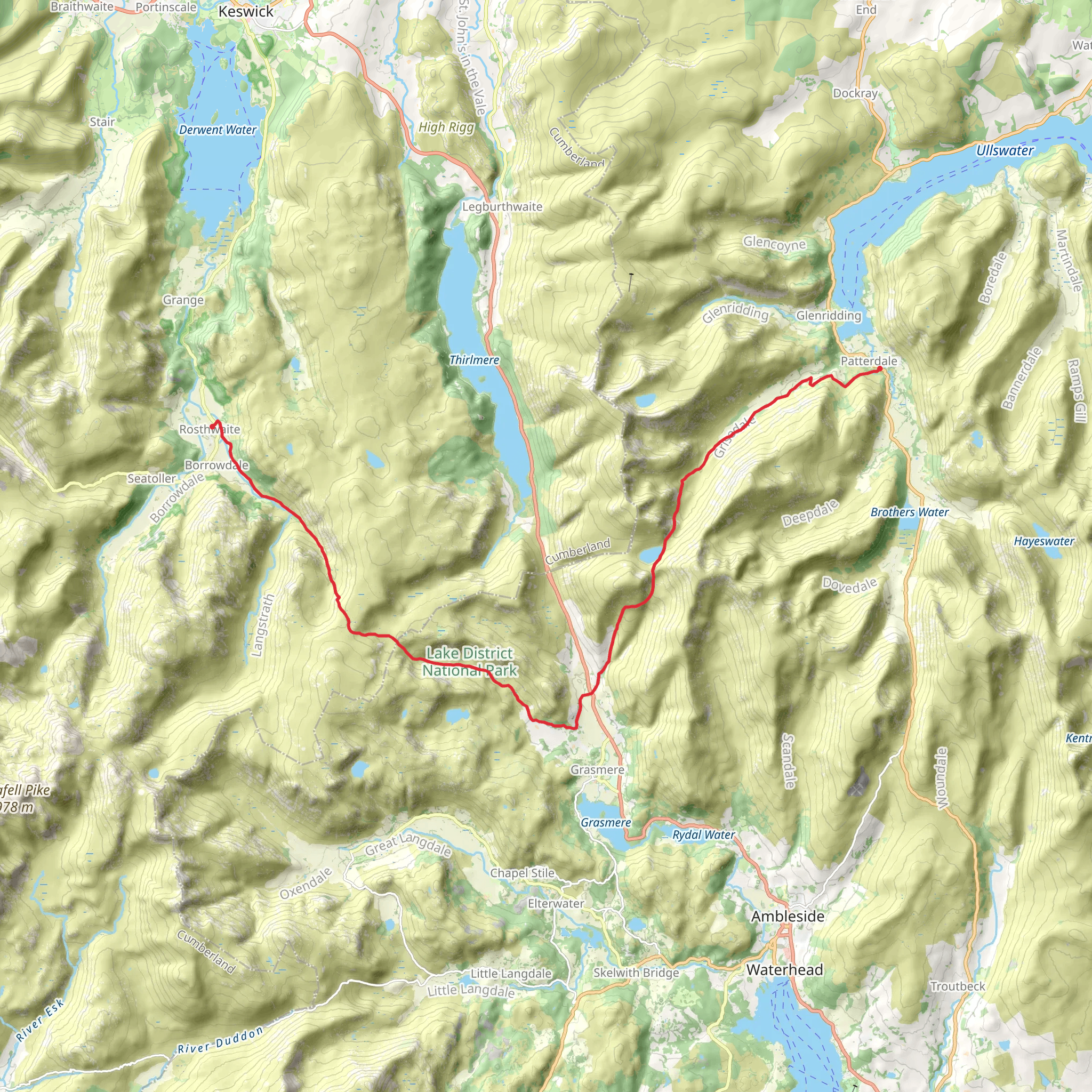Rosthwaite to Patterdale Walk mobile static map