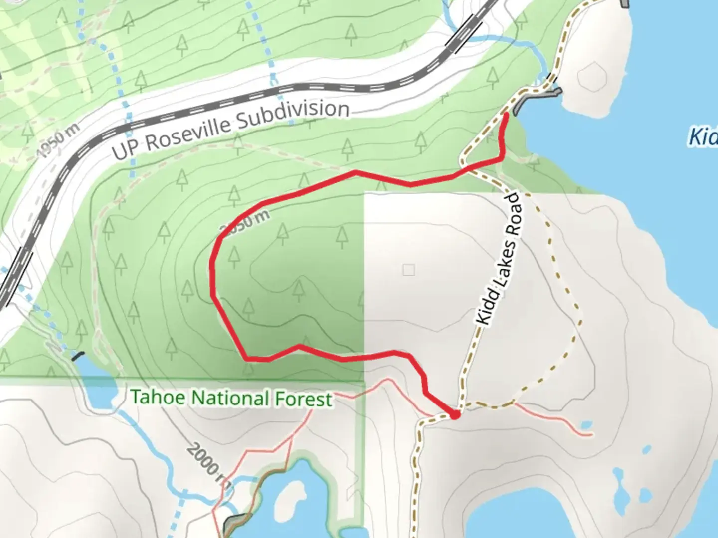 An image depicting the trail Satellite to Kidd Lake and its surrounding area.