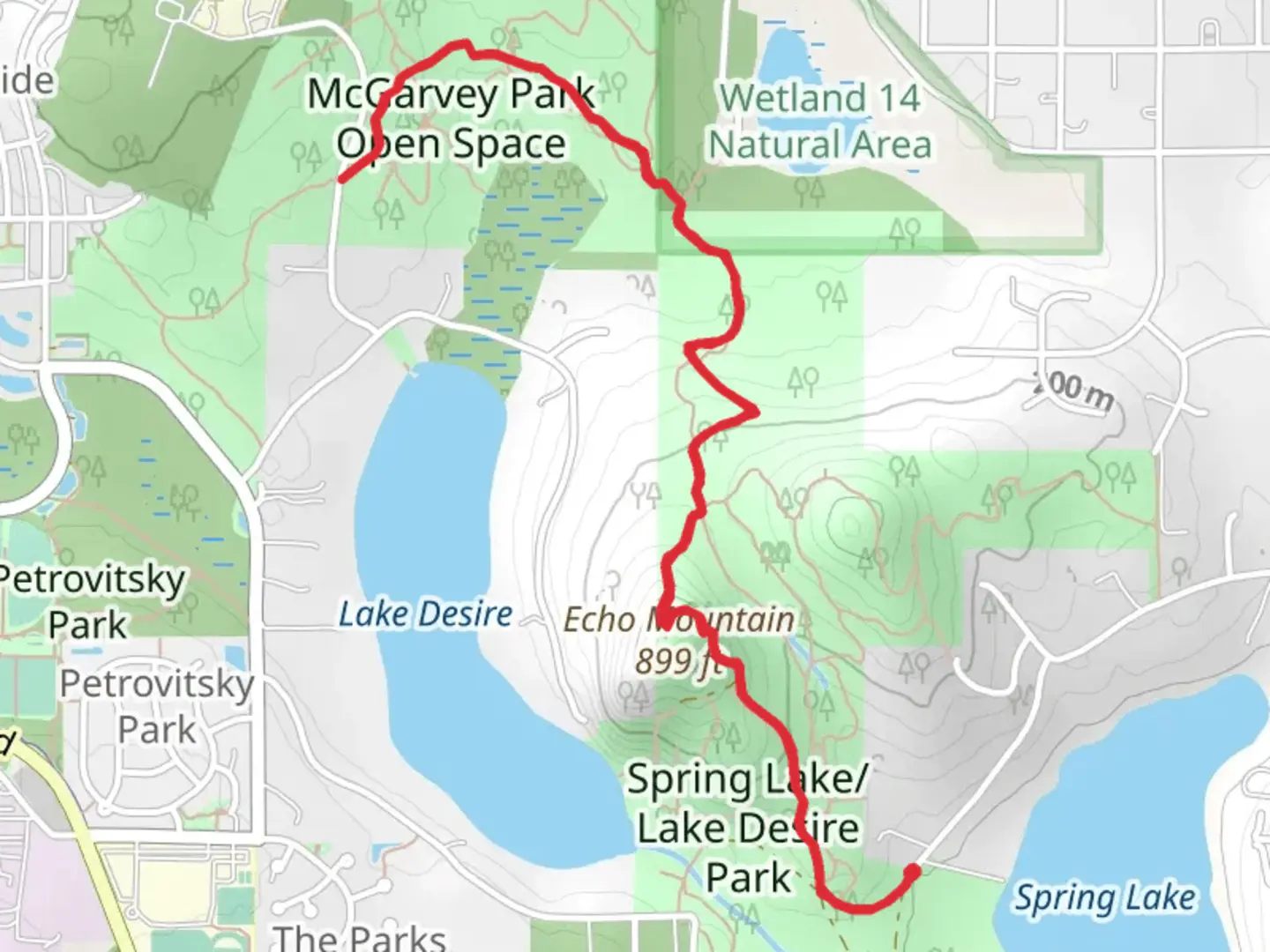 An image depicting the trail McGarvey East and Trillium Way and its surrounding area.