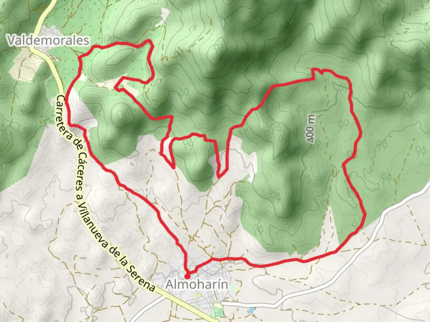 An image depicting the trail Sierra de San Cristobal Route PR CC 233 and its surrounding area.