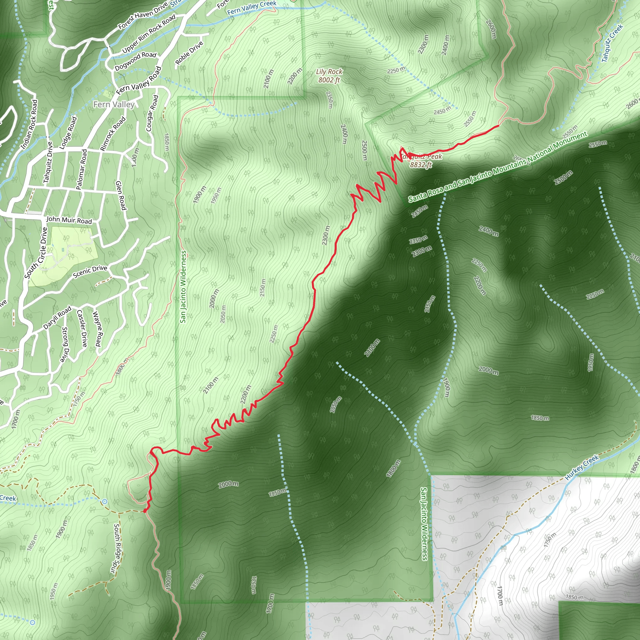 South Ridge via Tahquitz Peak Trail mobile static map