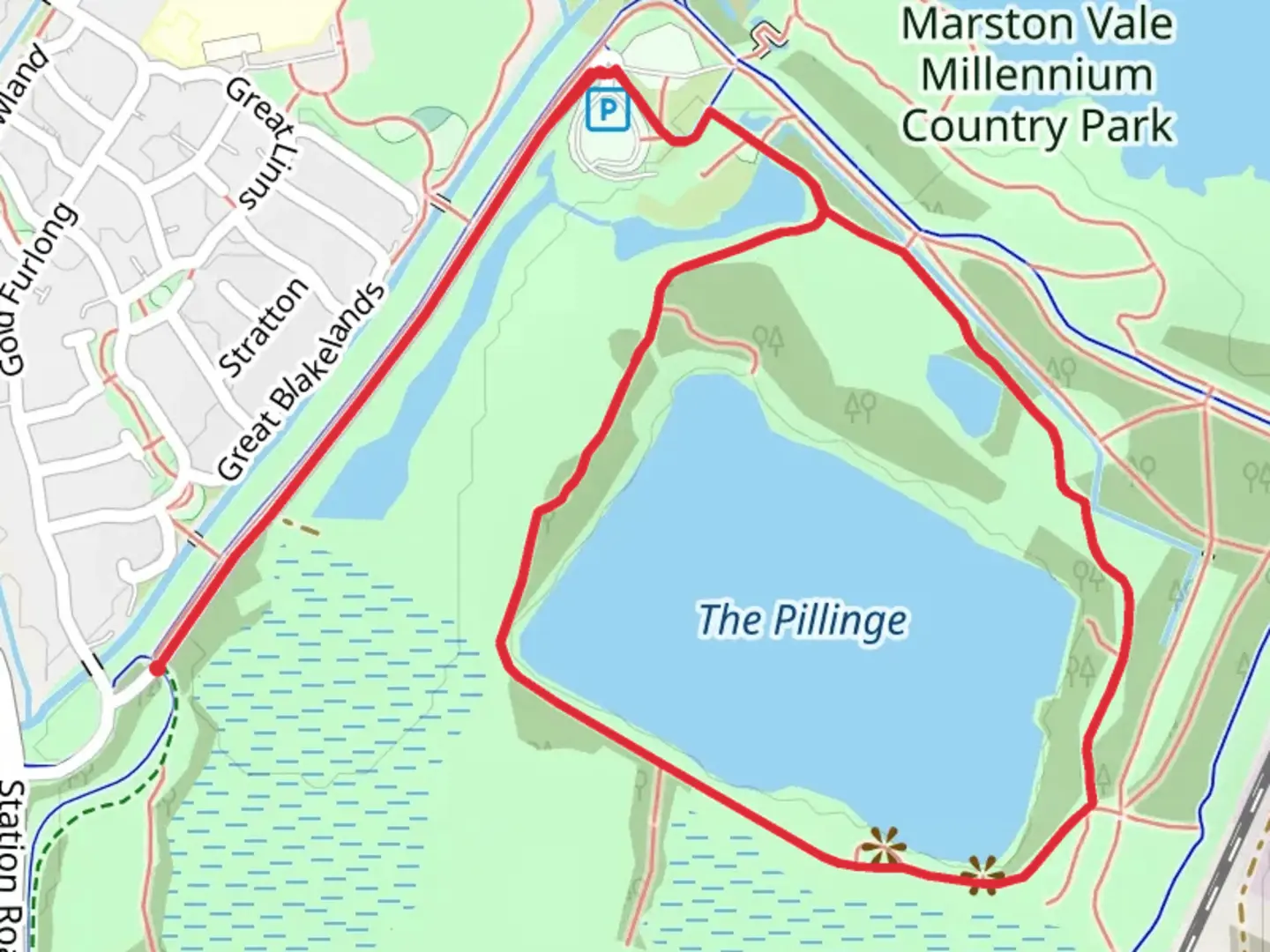 An image depicting the trail The Pillinge Loop and its surrounding area.