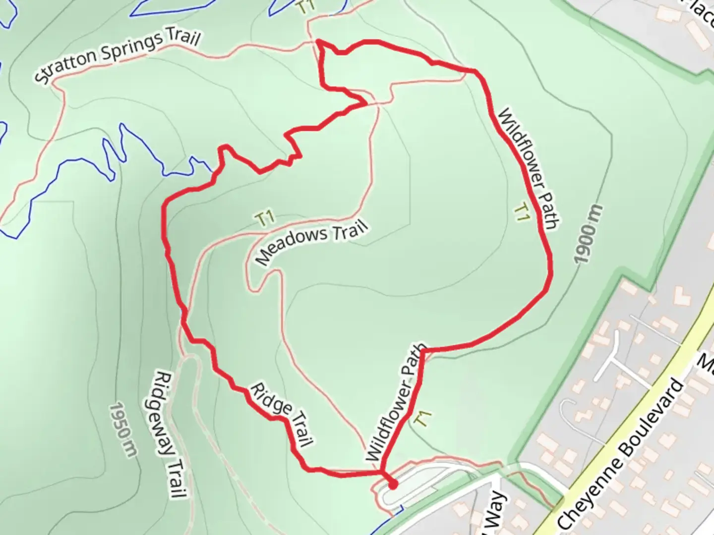 An image depicting the trail Wild Flower Paths Loop and its surrounding area.