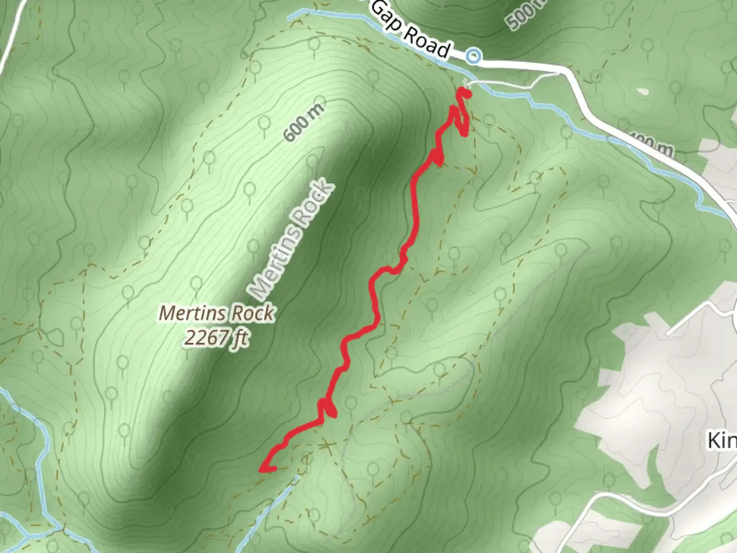 An image depicting the trail Mertins Rock Trail and its surrounding area.