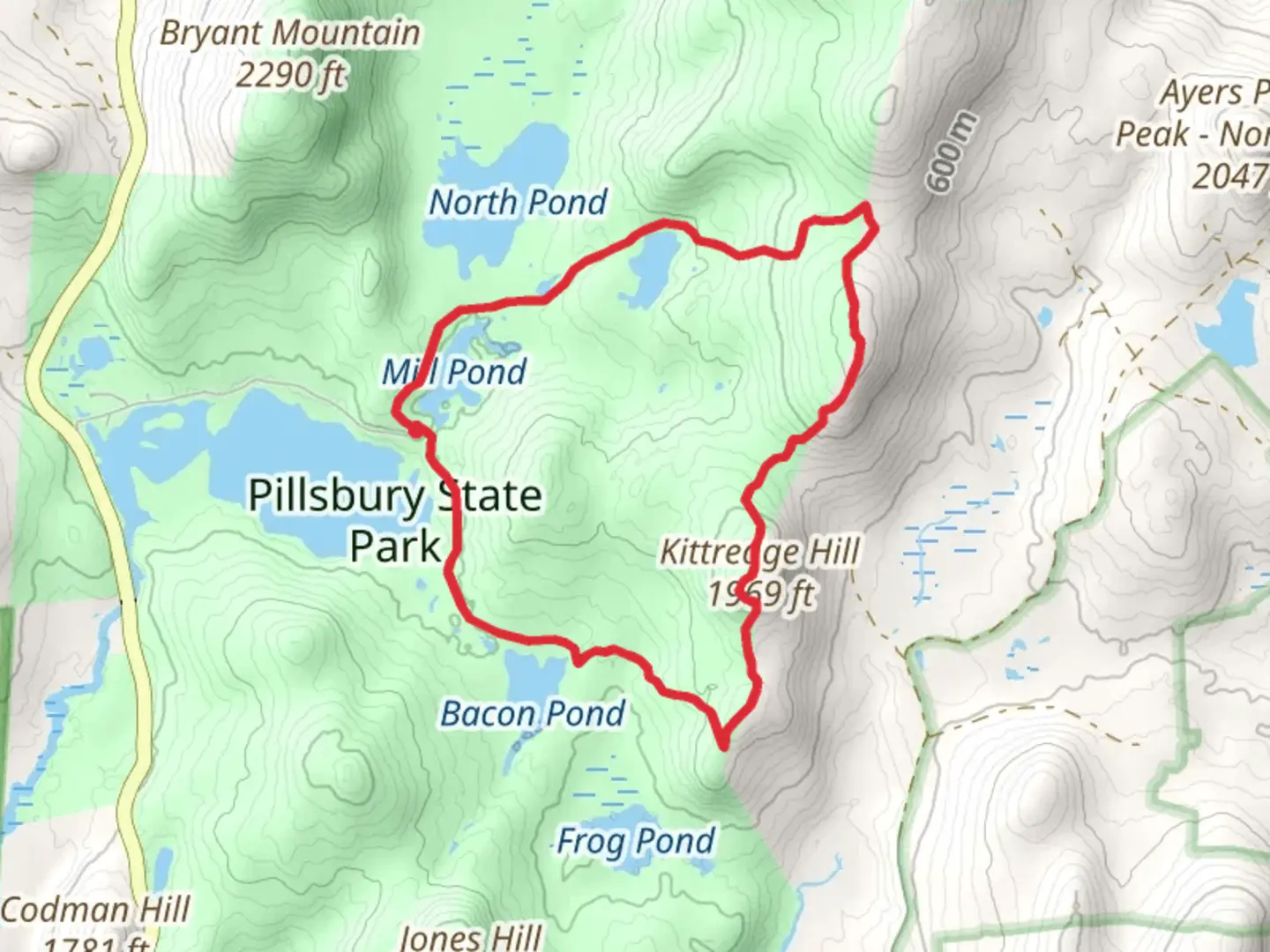 An image depicting the trail Bear Pond Trail and Kittredge Hill Loop and its surrounding area.