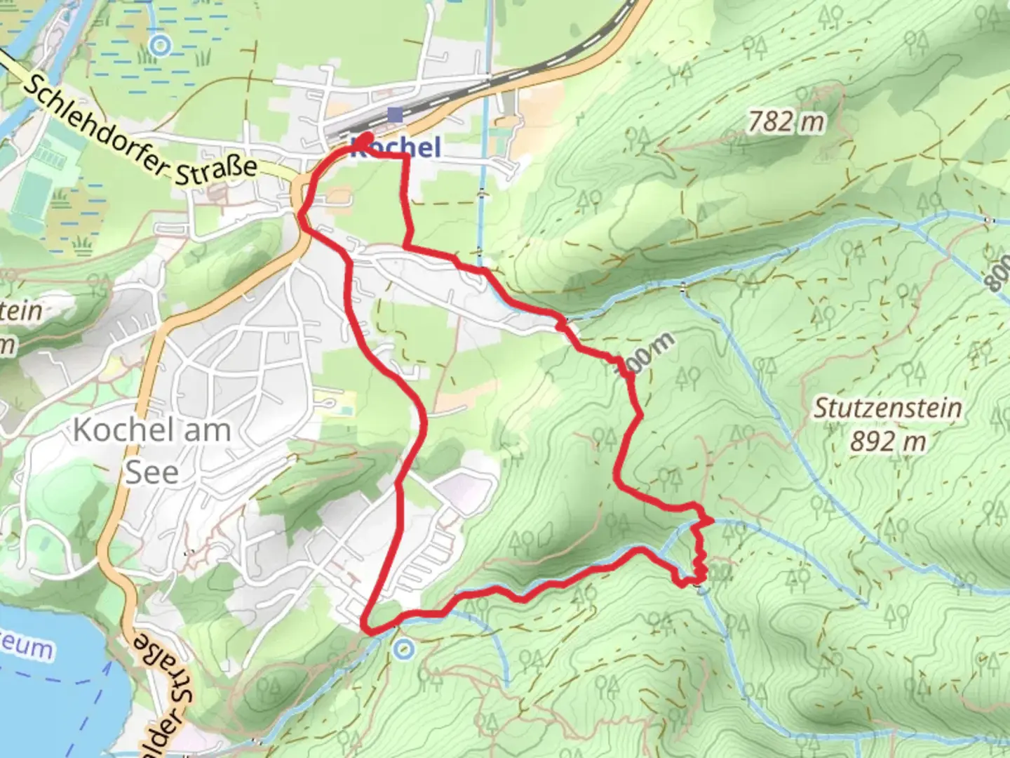 An image depicting the trail Kalmbach and Lainbach Loop and its surrounding area.