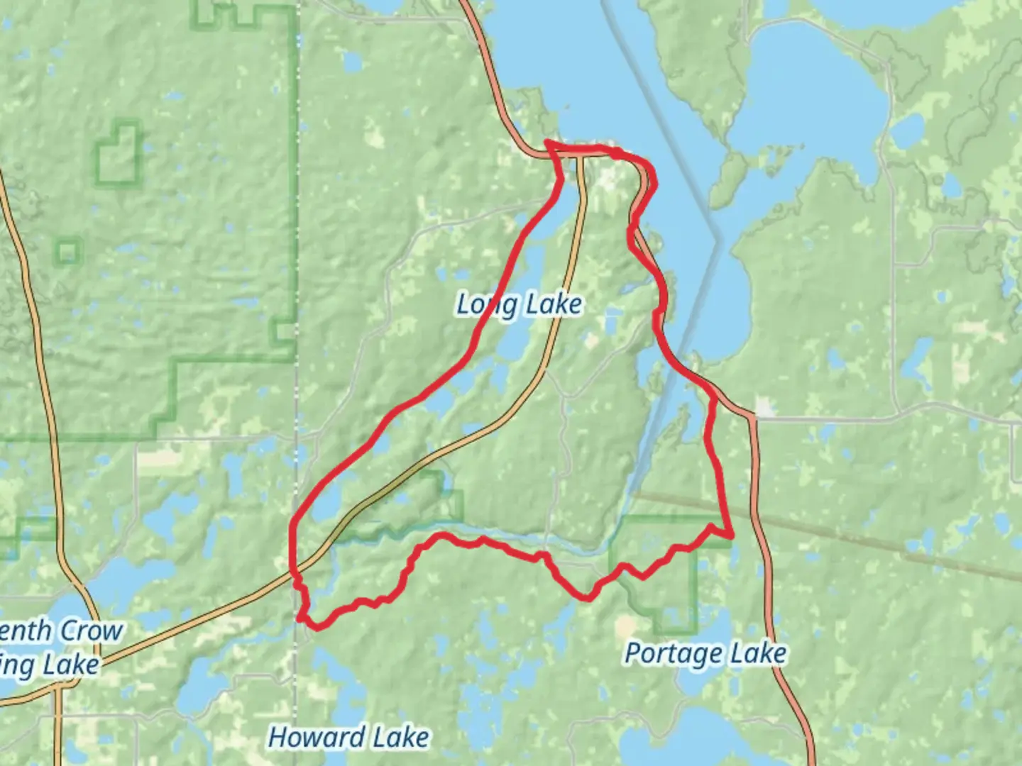 An image depicting the trail Shingobee Trail, Paul Bunyan Trail and Heartland Trail Loop and its surrounding area.