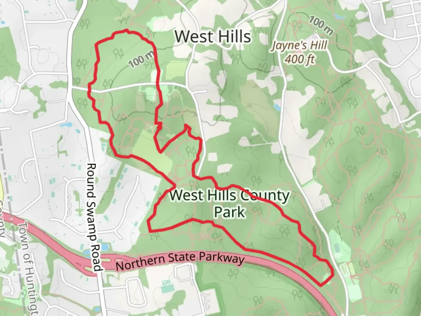 An image depicting the trail West Hills County Park Loop from Red Dot Trail and its surrounding area.