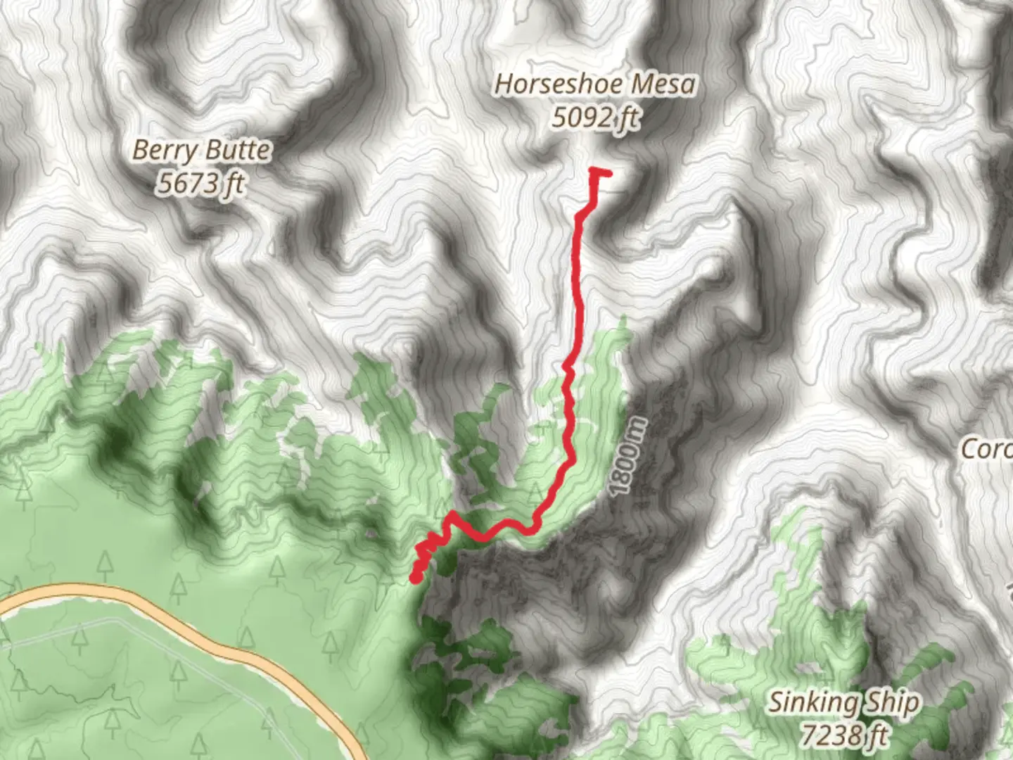 An image depicting the trail Horseshoe Mesa Camp via Grandview Trail and its surrounding area.