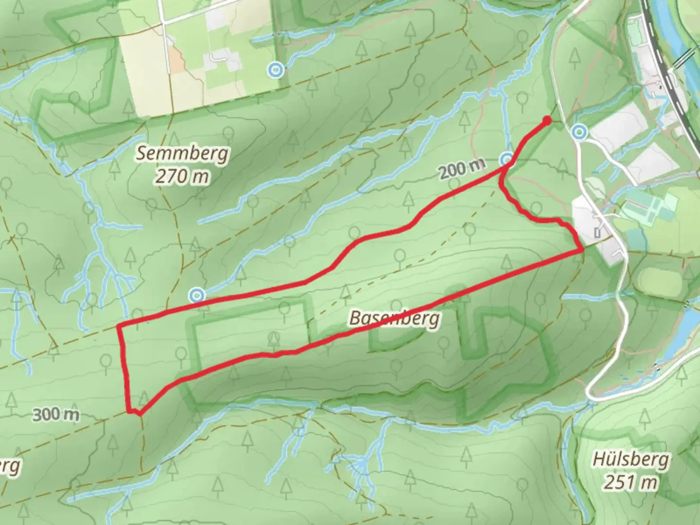 An image depicting the trail Basenberg Loop and its surrounding area.